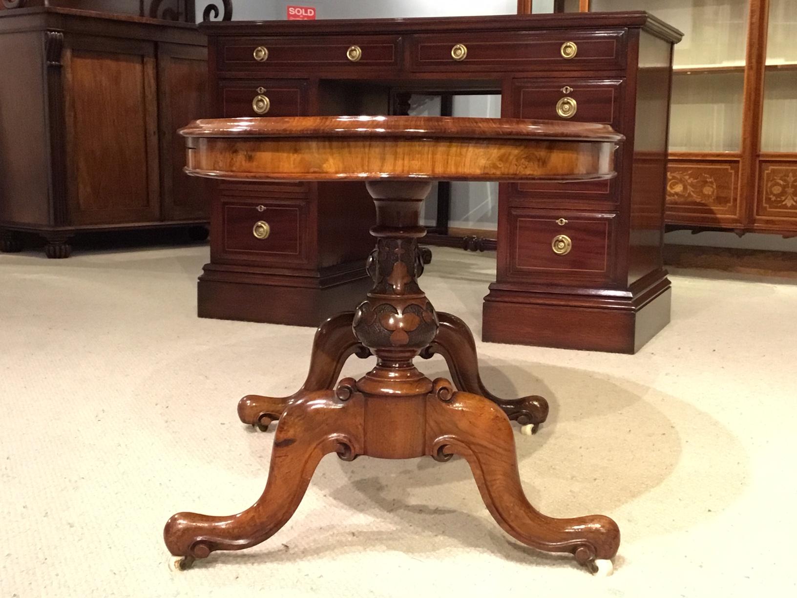 Unusual Burr Walnut and Walnut Victorian Period Oval Coffee Table with Slide 5
