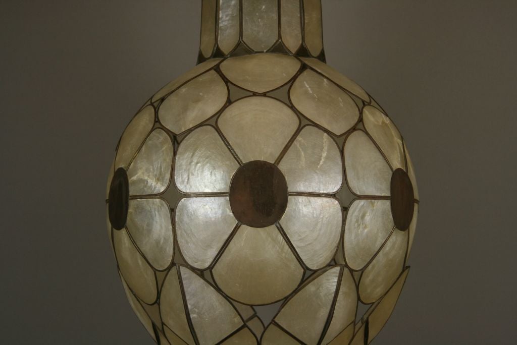 Mid-20th Century Unusual Mid Century Capiz Shell Pendant/Lantern For Sale