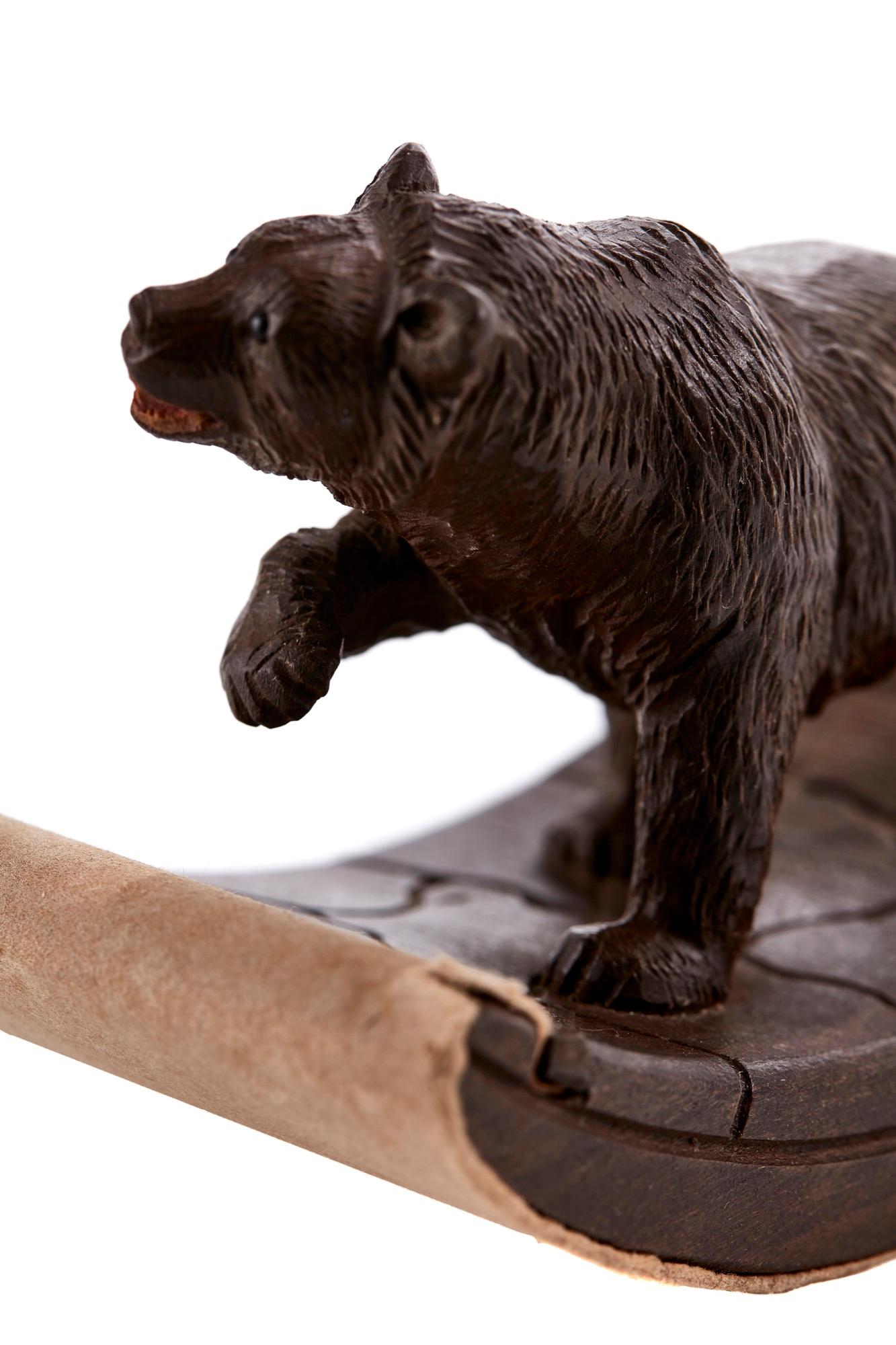 19th Century Unusual Carved Black Forest Bear Desk Blotter, circa 1890 For Sale