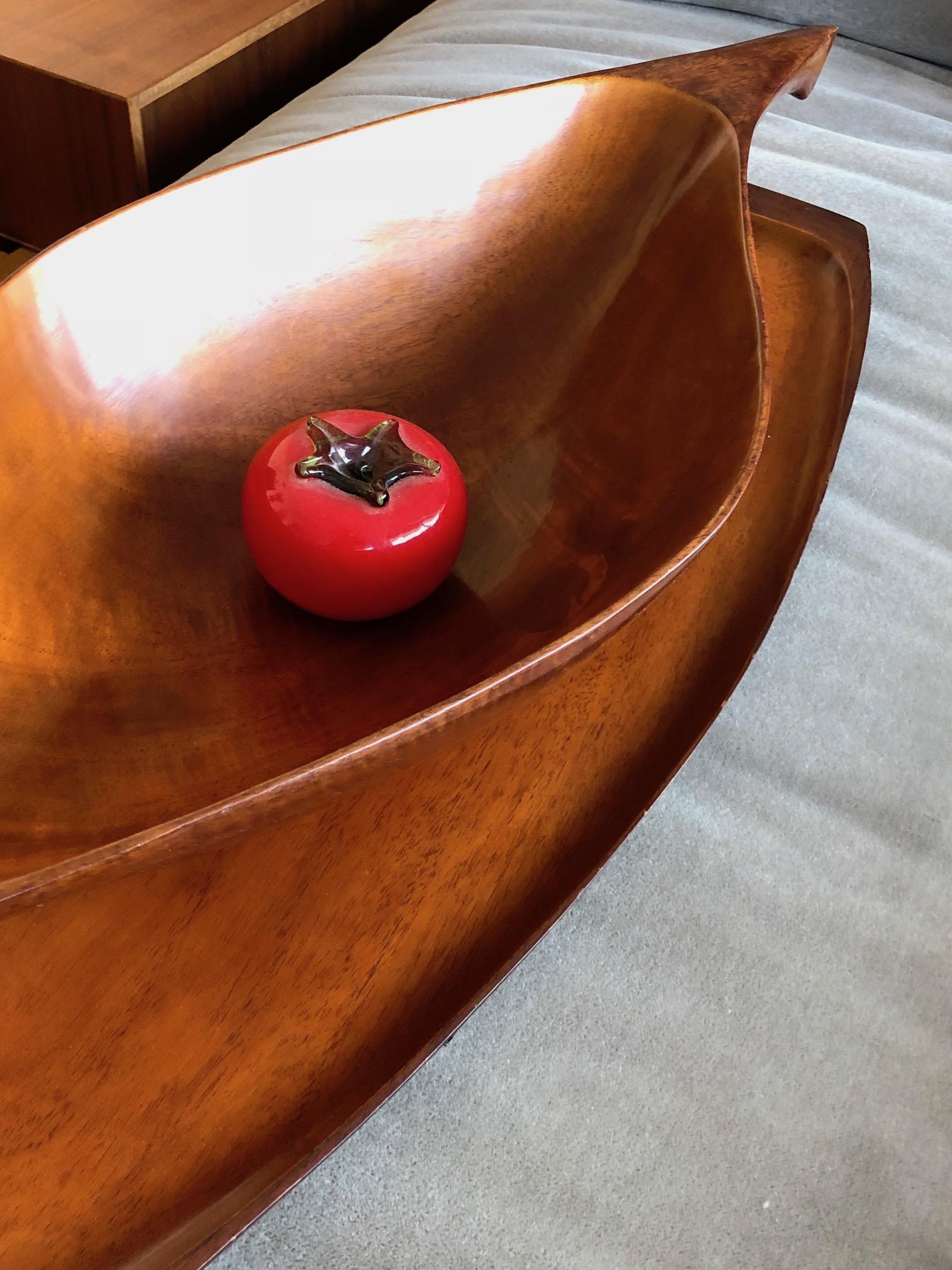 Mid-Century Modern Unusual Carved Mahogany Bowl with Tray For Sale