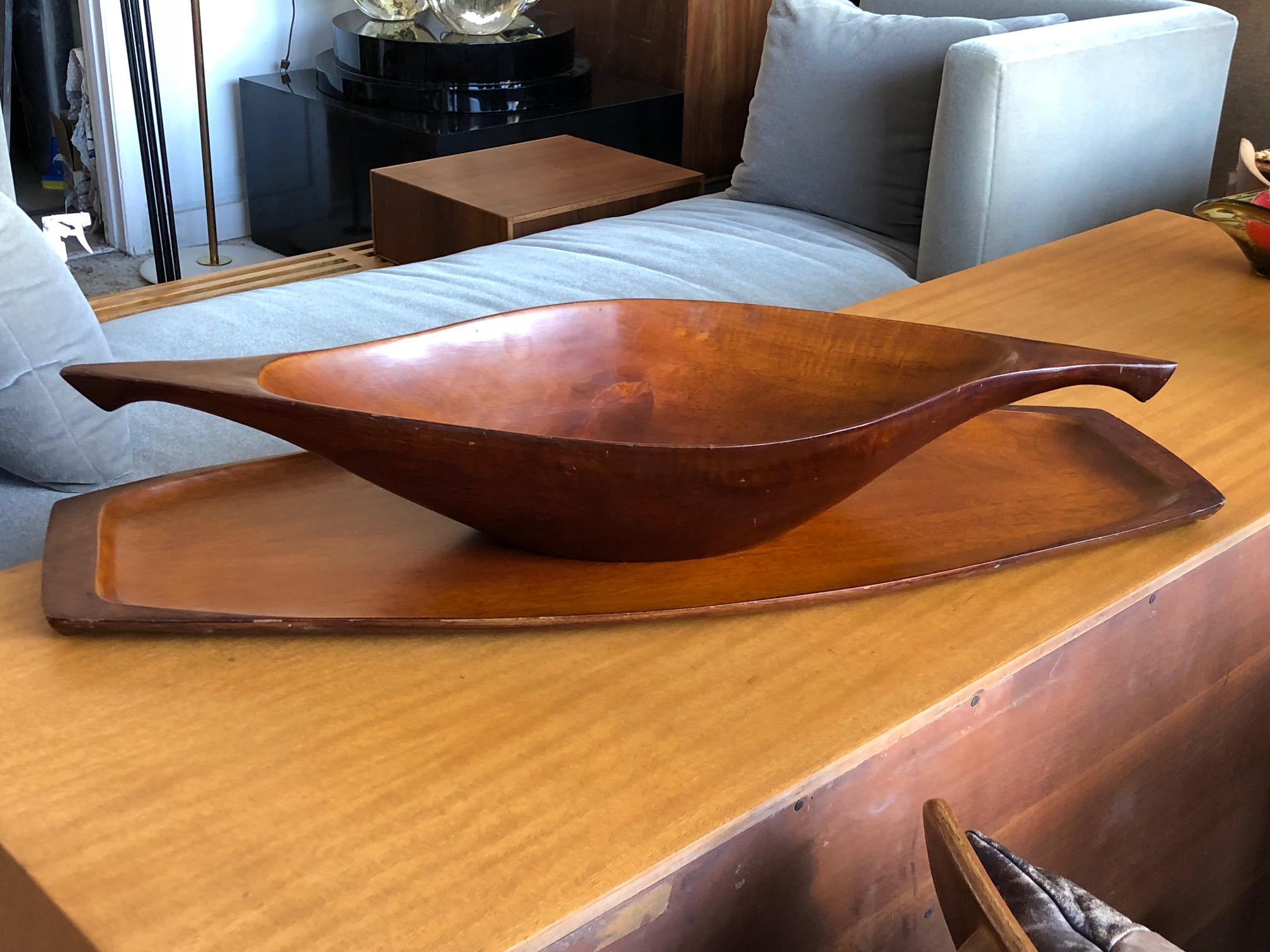 Mid-20th Century Unusual Carved Mahogany Bowl with Tray For Sale