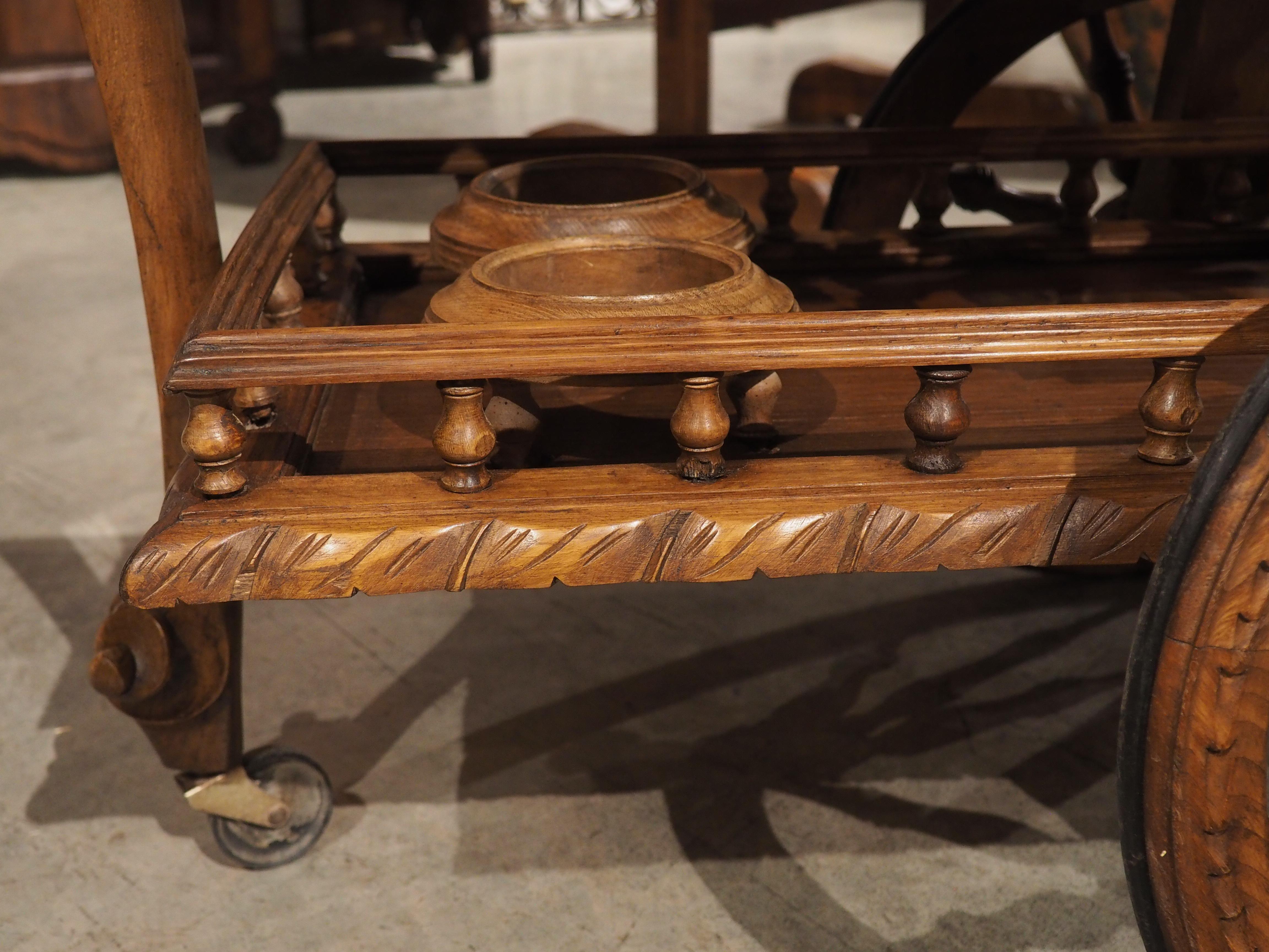 Unusual Carved Oak Bar Cart from Brittany, France, Early 1900s 3