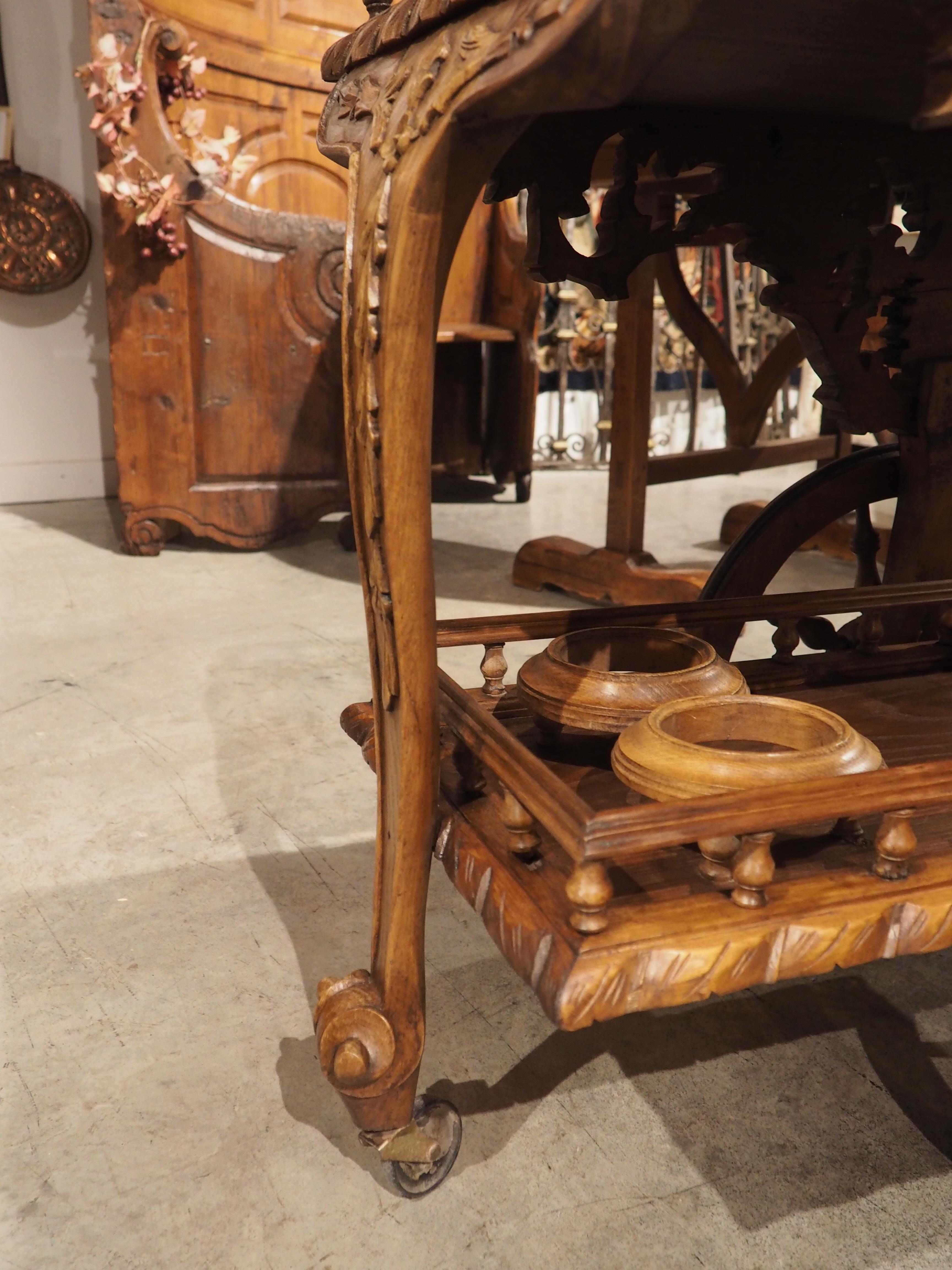 Unusual Carved Oak Bar Cart from Brittany, France, Early 1900s 6