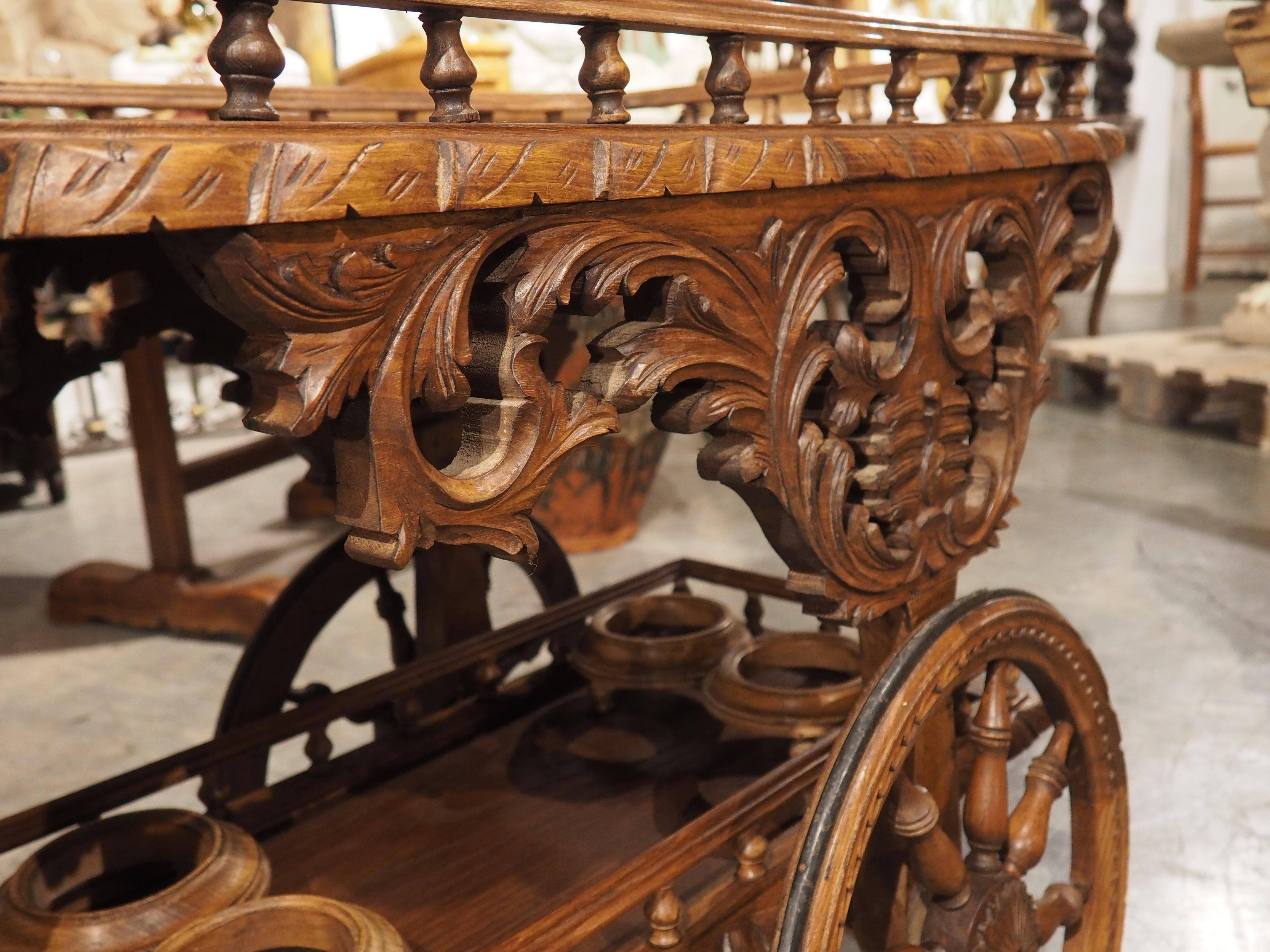 Unusual Carved Oak Bar Cart from Brittany, France, Early 1900s 7