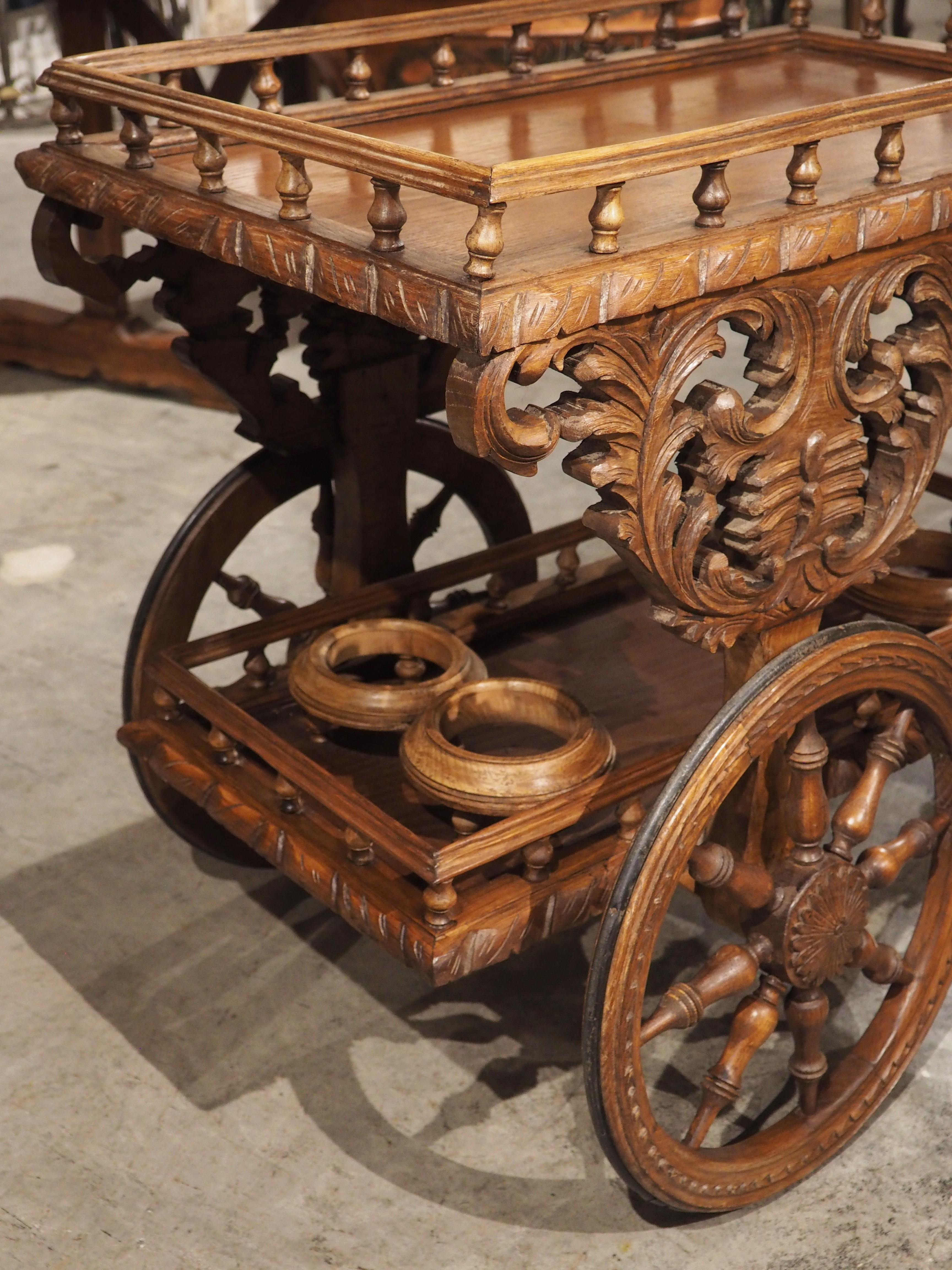 Unusual Carved Oak Bar Cart from Brittany, France, Early 1900s 10