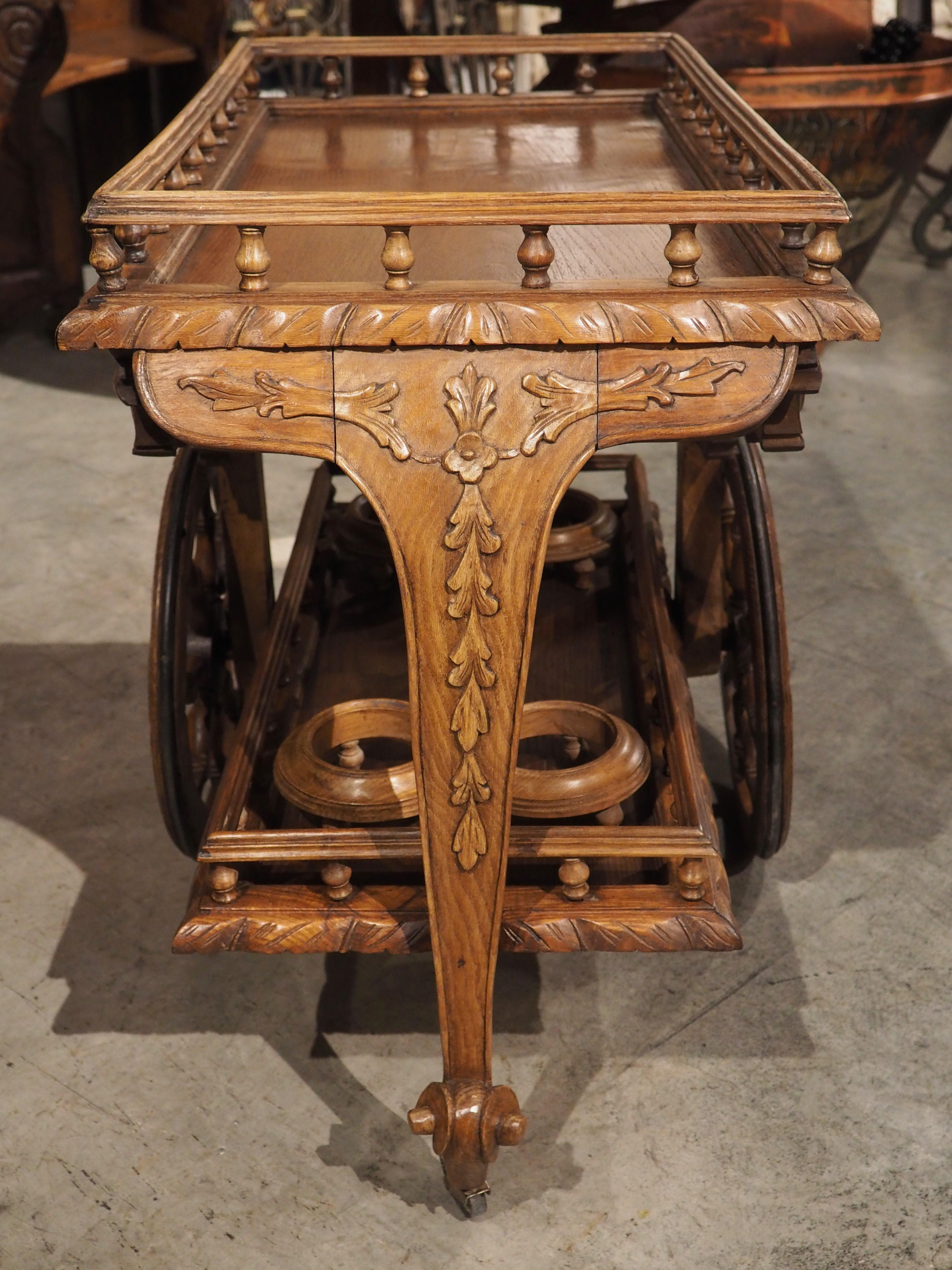 20th Century Unusual Carved Oak Bar Cart from Brittany, France, Early 1900s