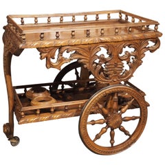 Unusual Carved Oak Bar Cart from Brittany, France, Early 1900s