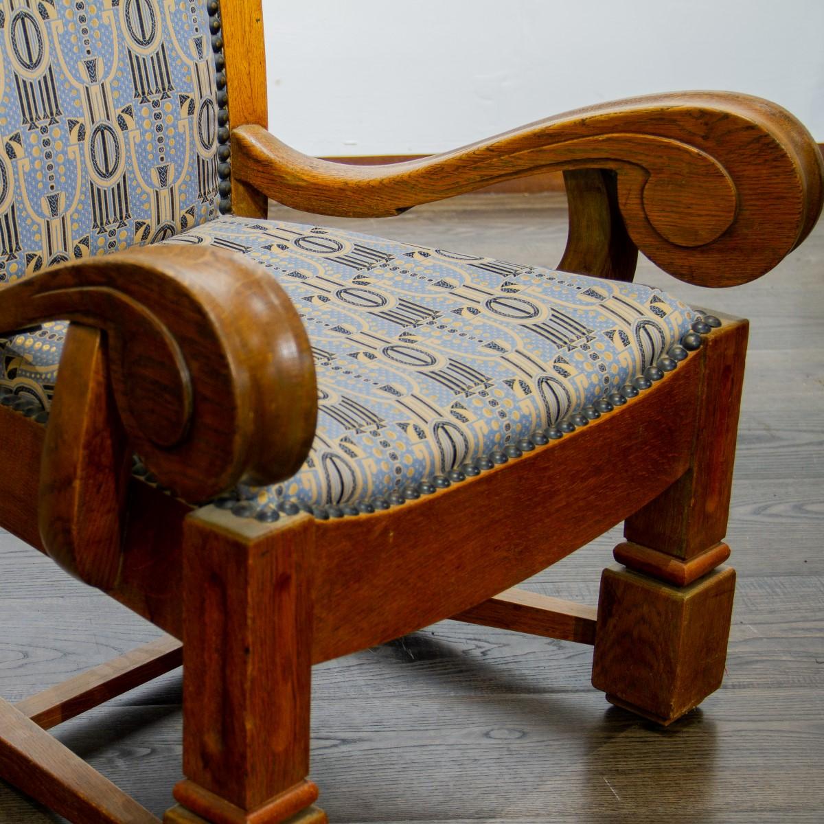 Unusual Carved Oak Danish Wing Chair 4