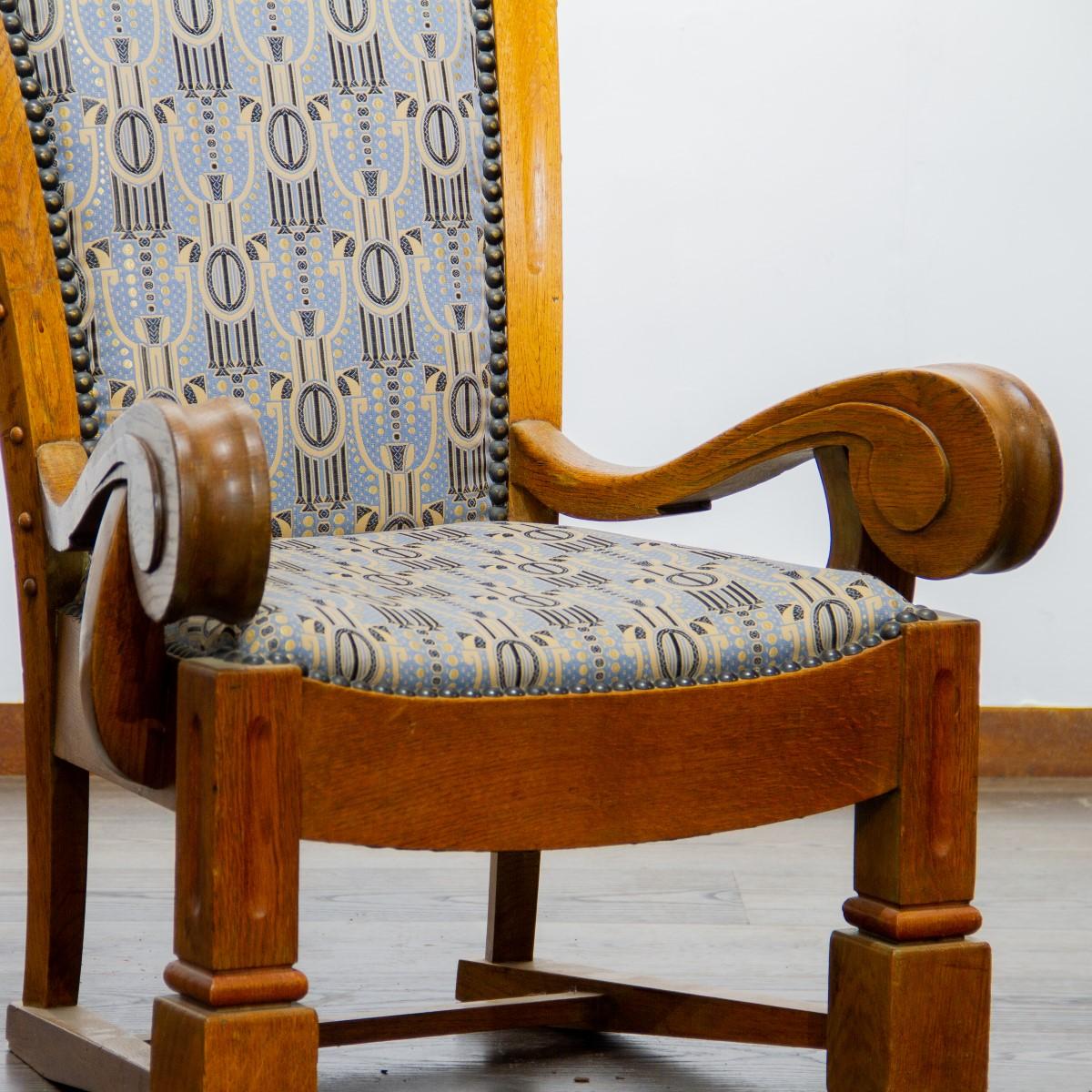 Scandinavian Unusual Carved Oak Danish Wing Chair