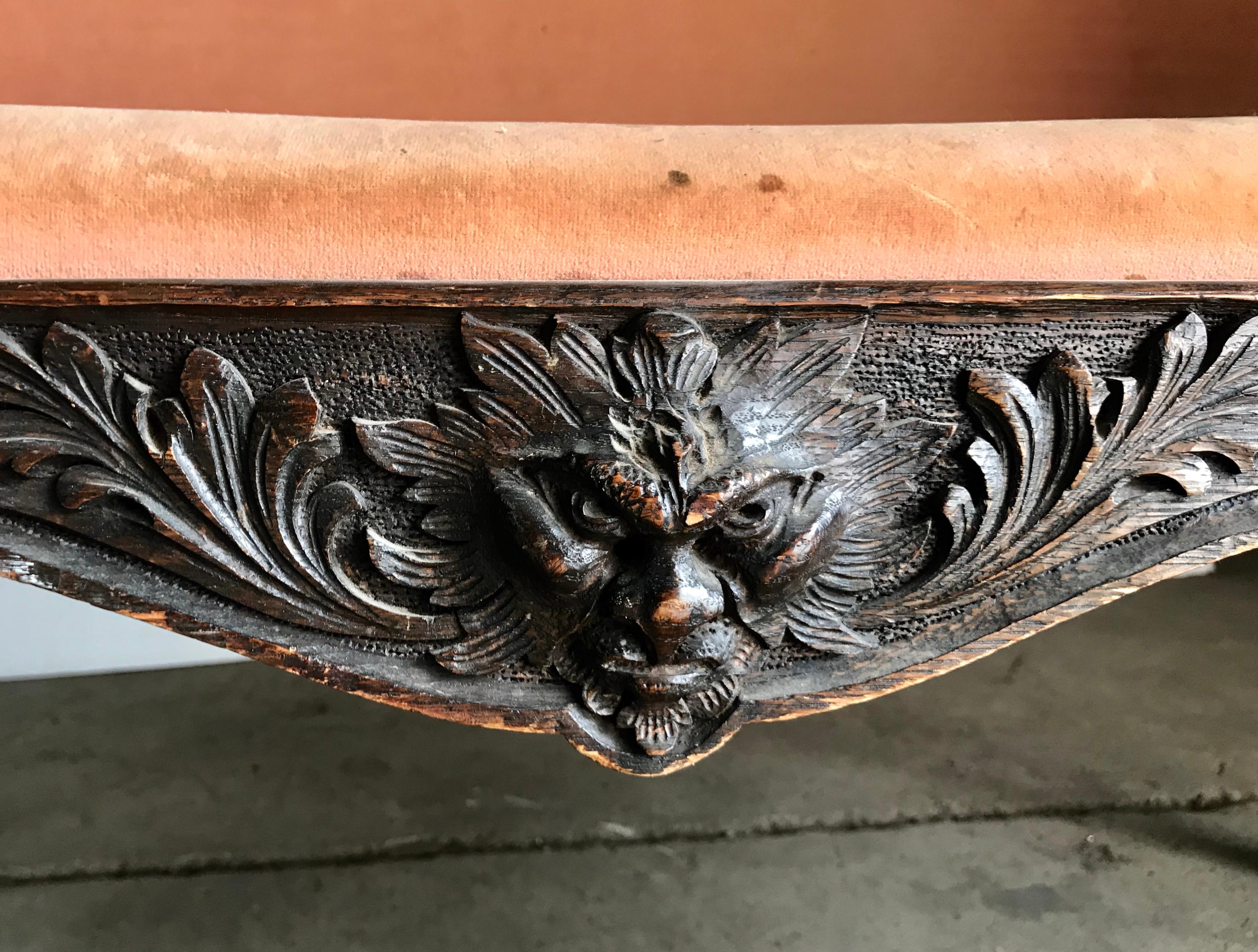 Aesthetic Movement Unusual Carved Turn of the Century Settee / Loveseat