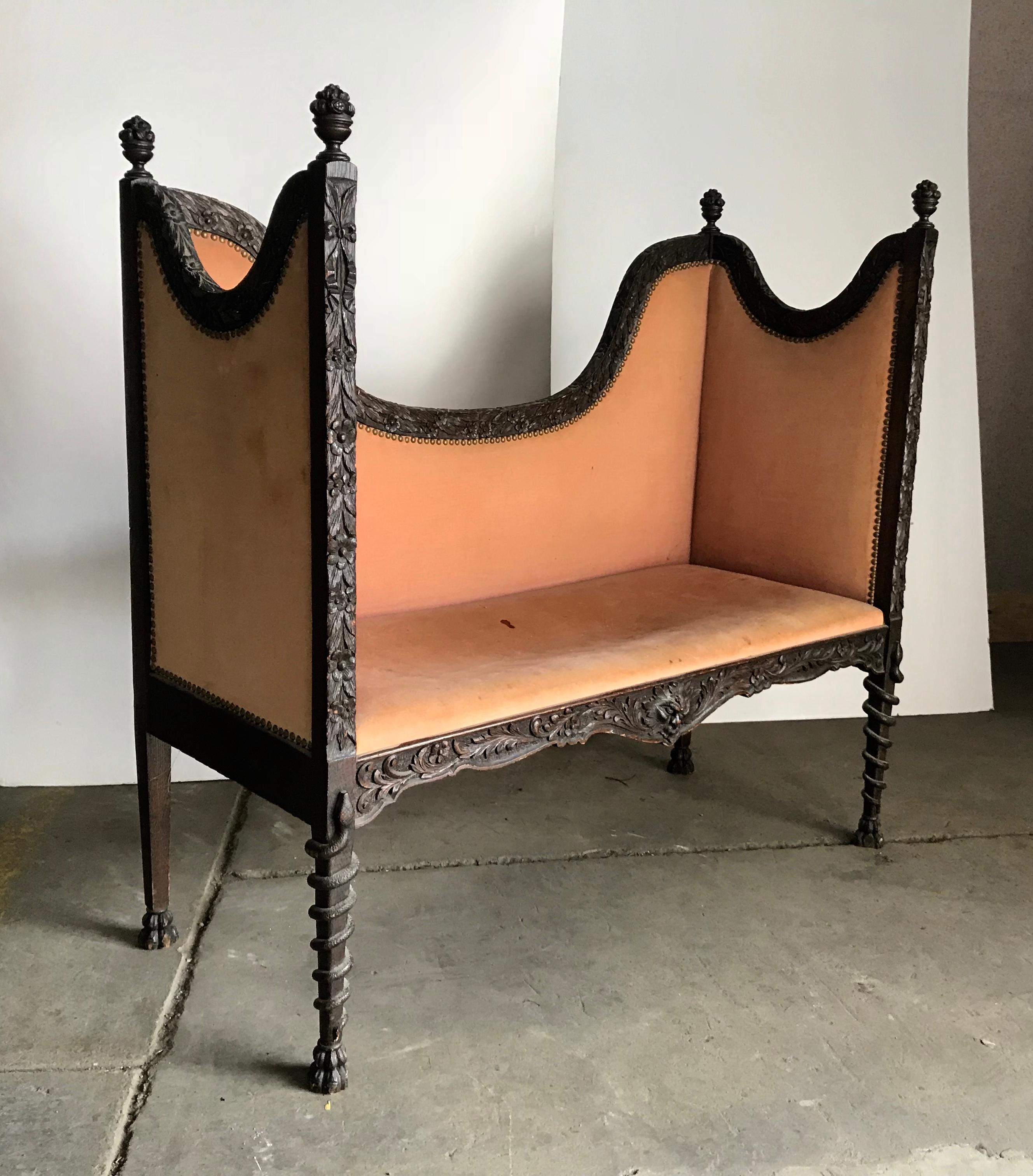 Unusual Carved Turn of the Century Settee / Loveseat In Good Condition In Buffalo, NY