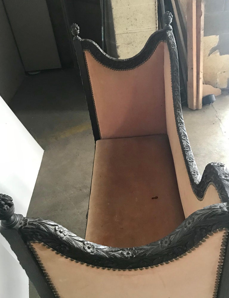 Unusual Carved Turn of the Century Settee / Loveseat For Sale at