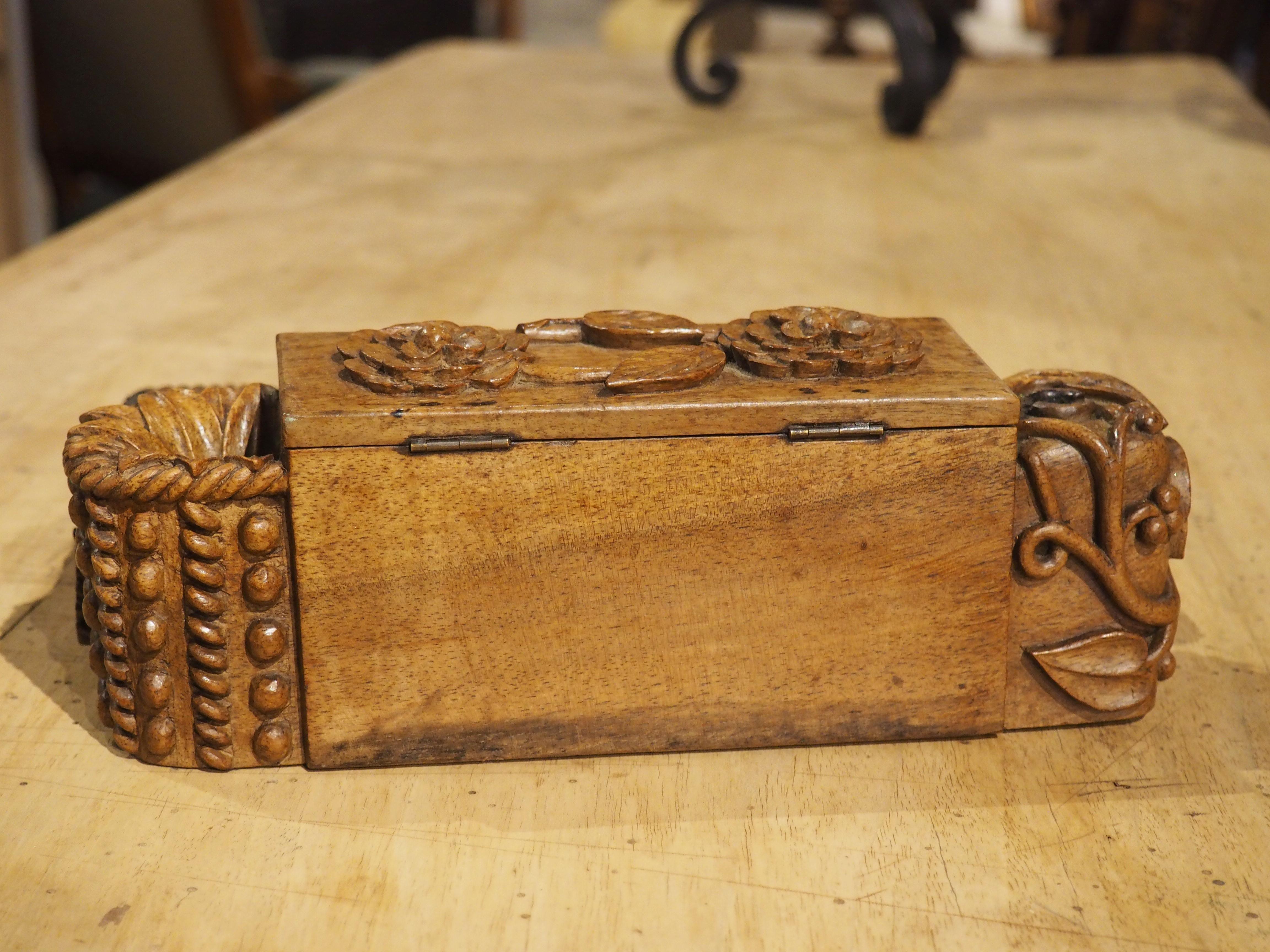Unusual Carved Walnut Wood Inkwell from France, Circa 1880 For Sale 5