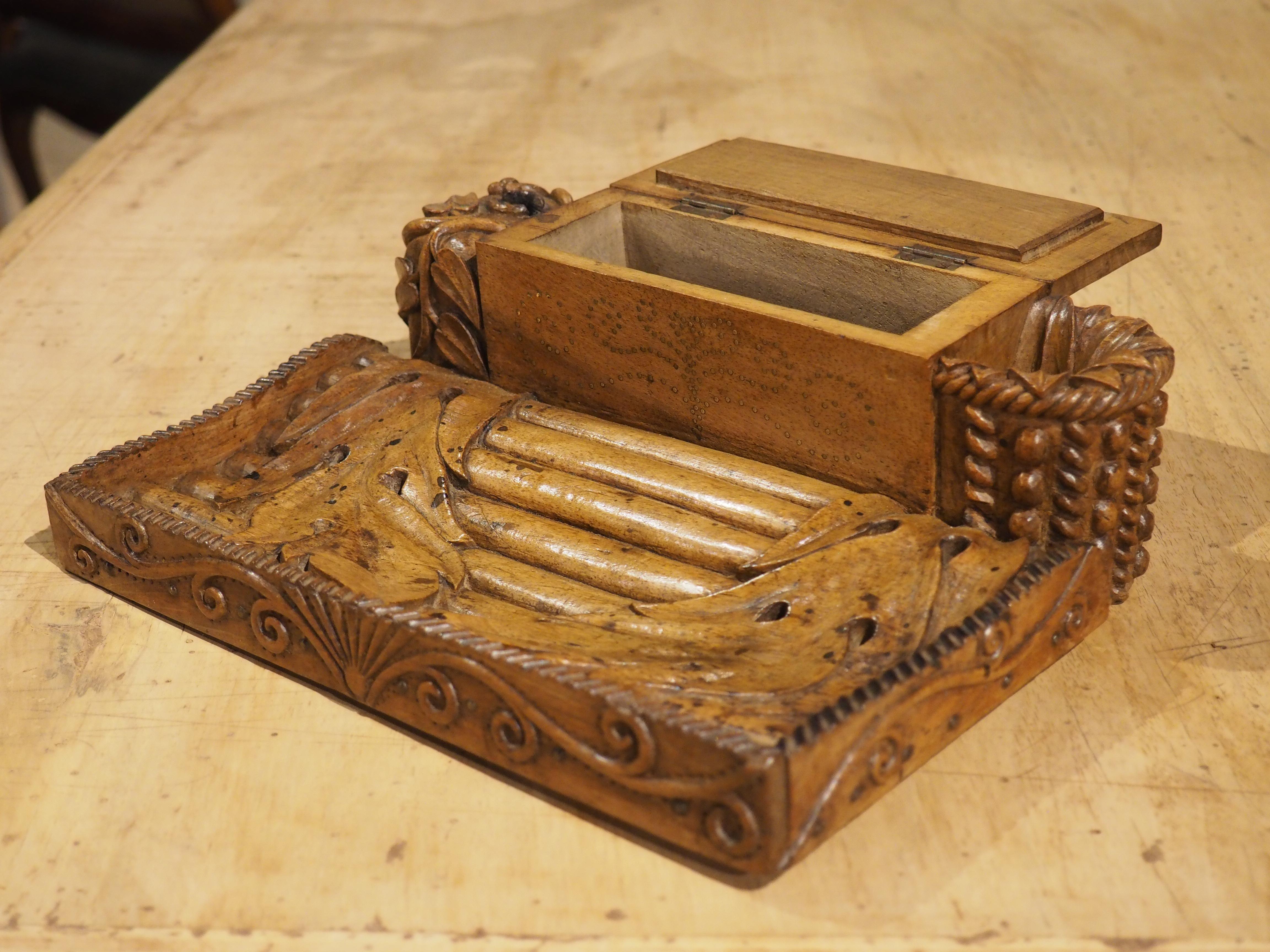 Unusual Carved Walnut Wood Inkwell from France, Circa 1880 For Sale 6