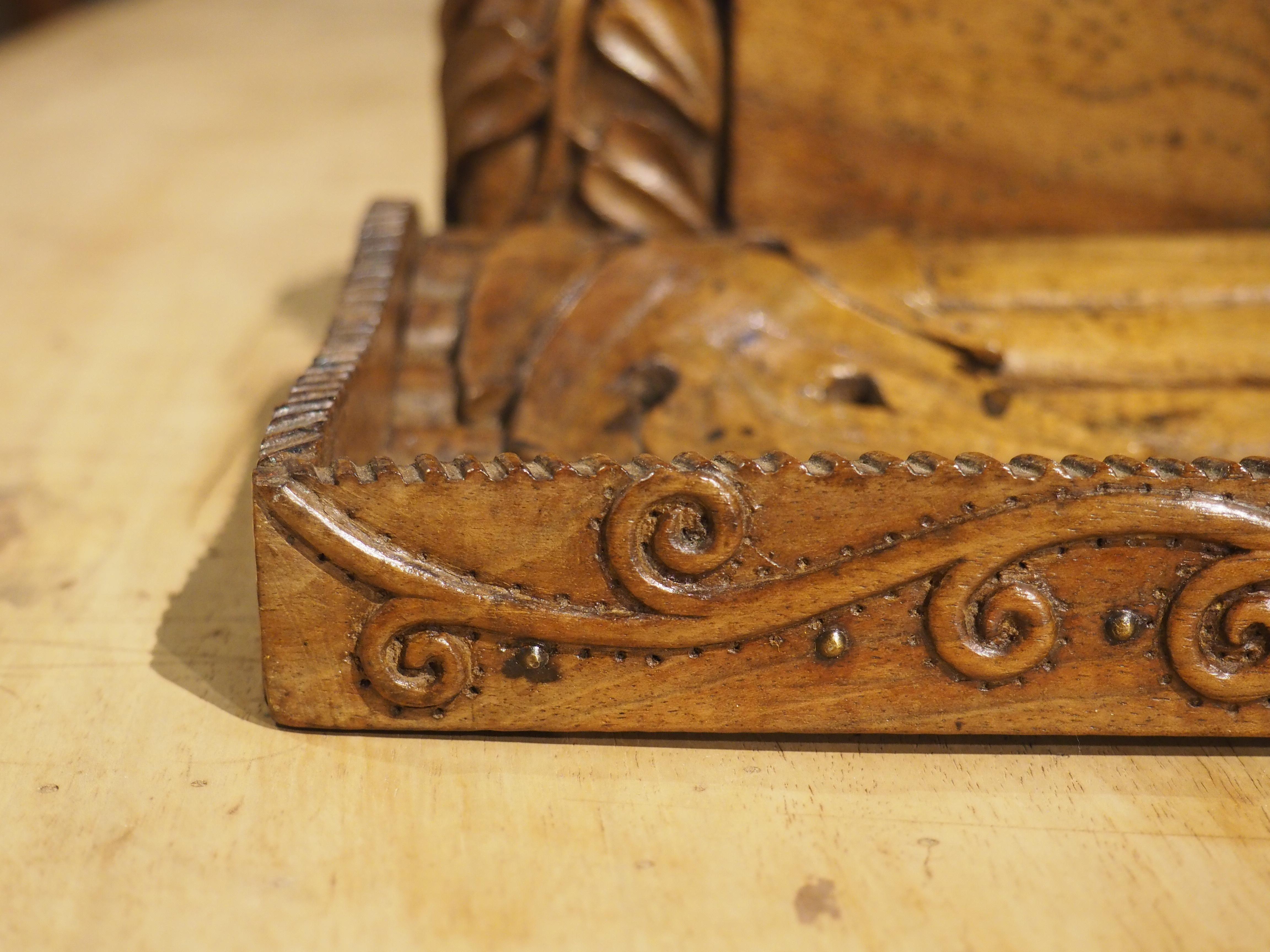 Hand-Carved Unusual Carved Walnut Wood Inkwell from France, Circa 1880 For Sale