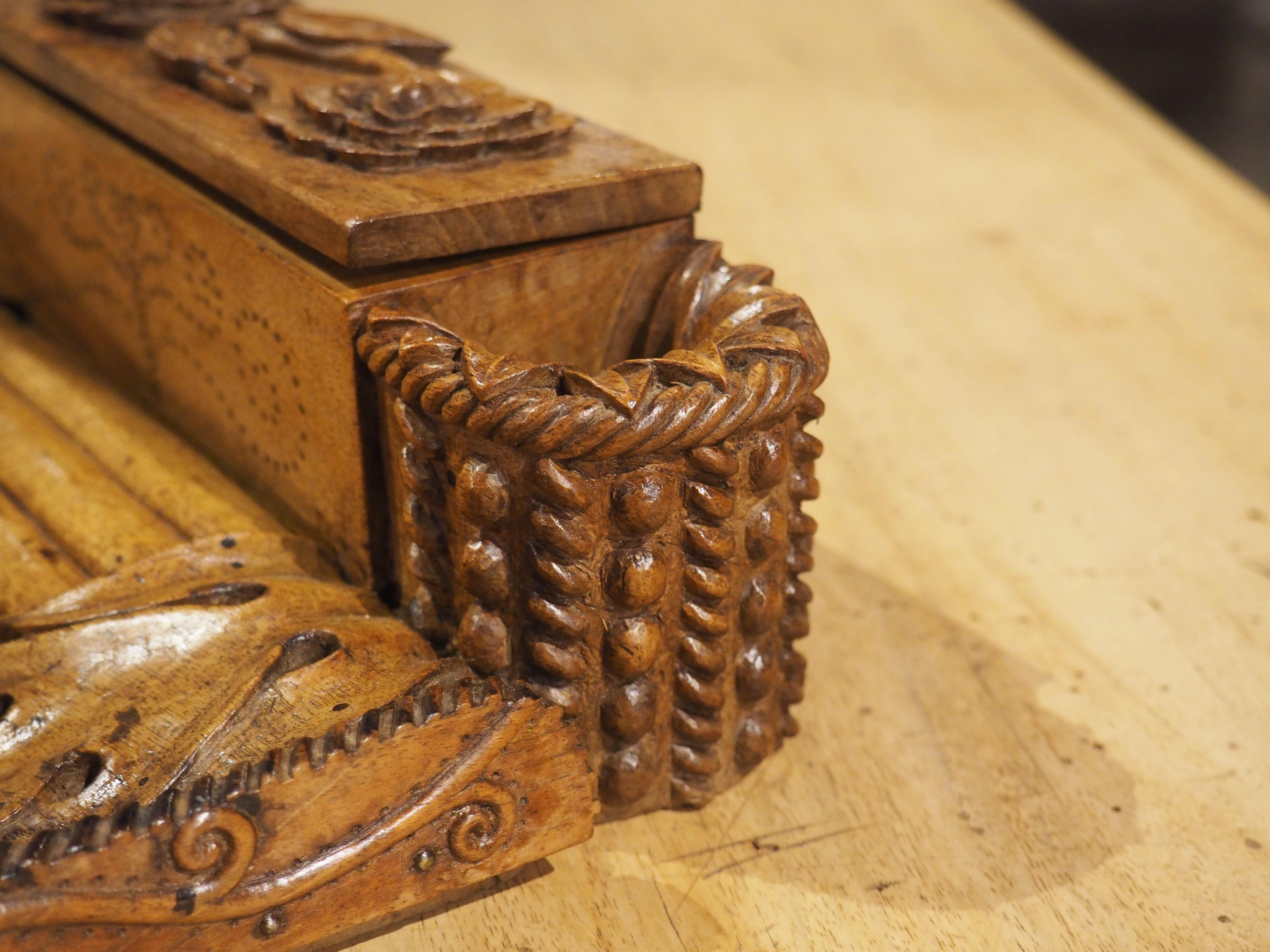 Unusual Carved Walnut Wood Inkwell from France, Circa 1880 In Good Condition For Sale In Dallas, TX