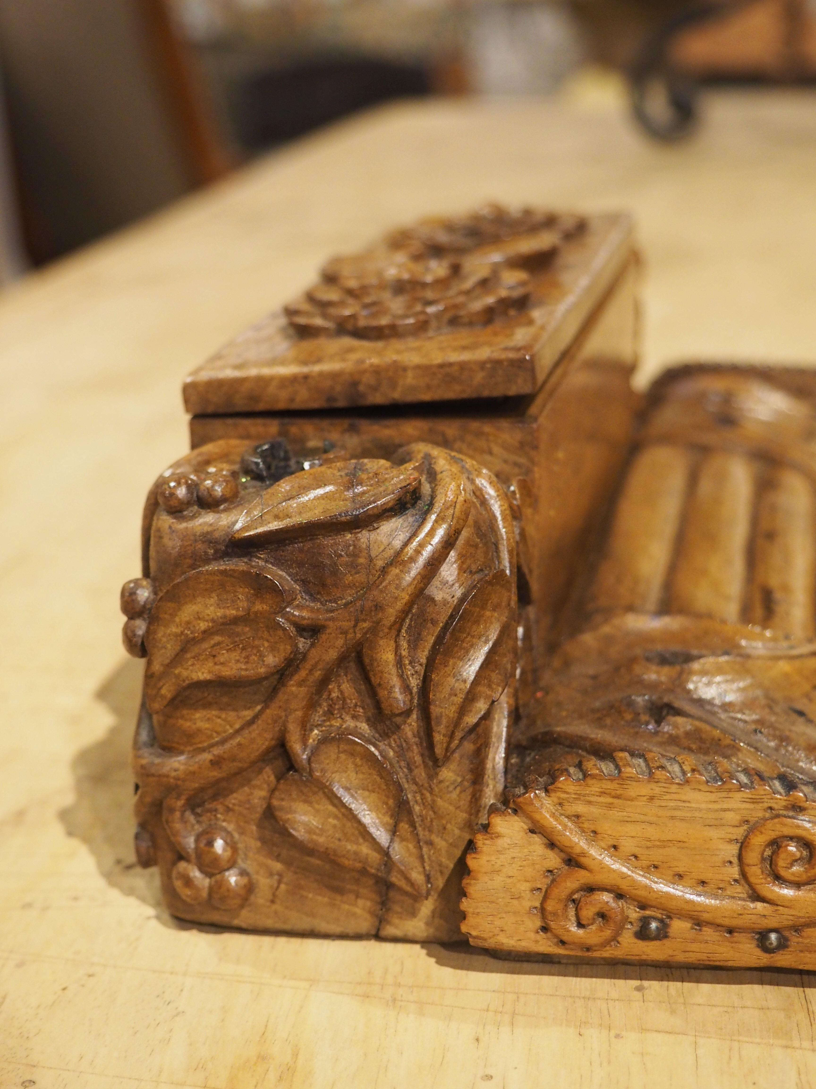 Late 19th Century Unusual Carved Walnut Wood Inkwell from France, Circa 1880 For Sale