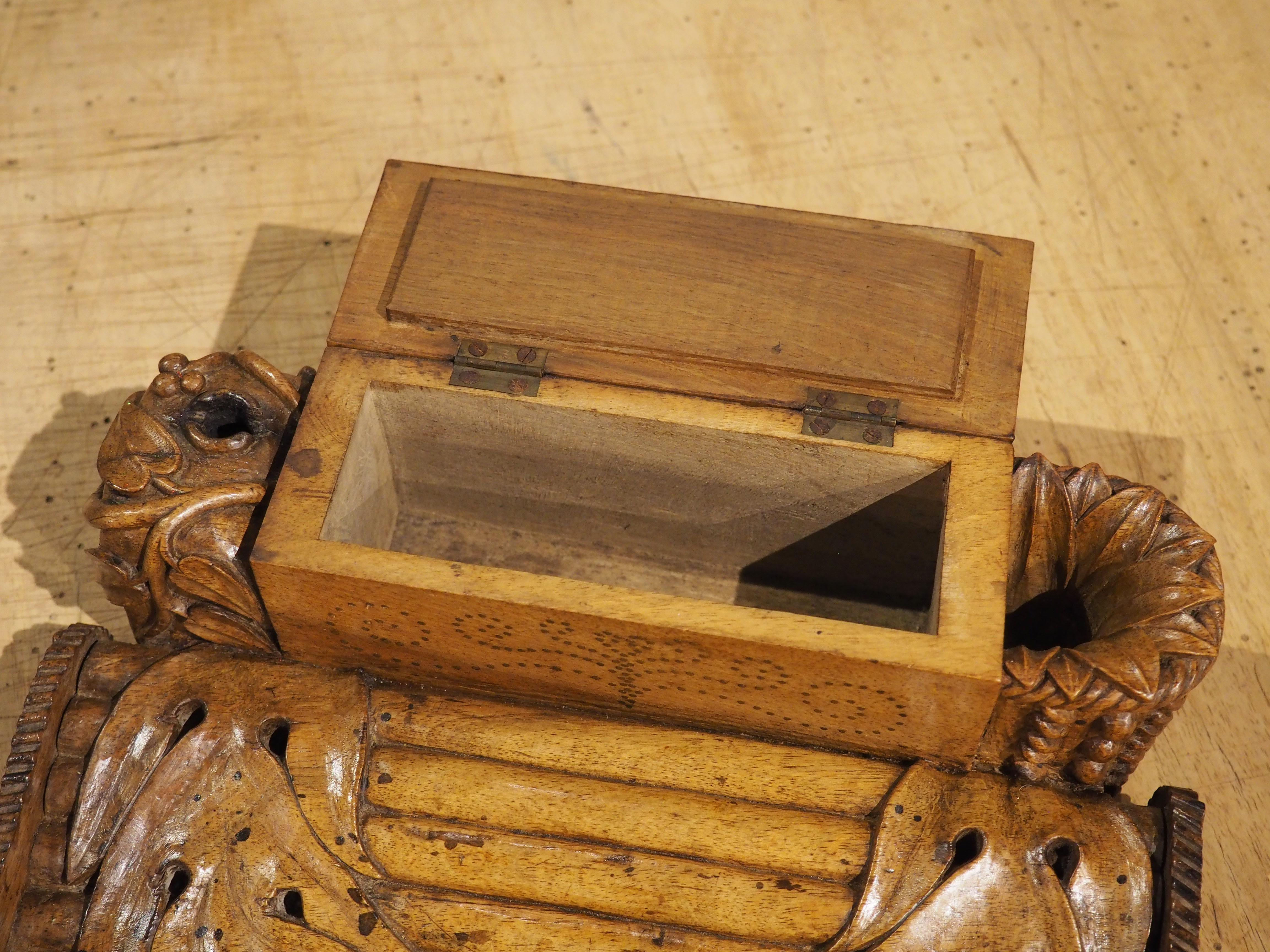 Unusual Carved Walnut Wood Inkwell from France, Circa 1880 For Sale 2