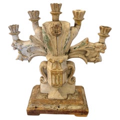 Chandelier ancien en bois sculpté à patine exceptionnelle