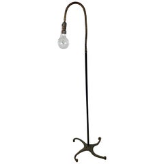 Unusual Cast Iron and Brass Goose-Neck Industrial Floor Lamp, by Hendryx