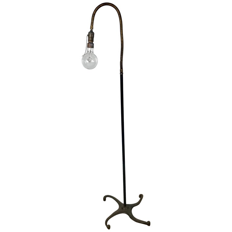 Unusual Cast Iron and Brass Goose-Neck Industrial Floor Lamp, by Hendryx  For Sale at 1stDibs