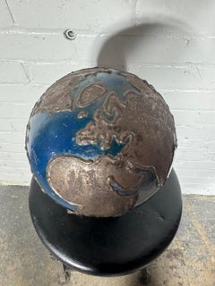 Unusual Cast Iron & Led World Globe. ROTATING. sculpture / desk accessory
