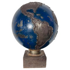 Unusual Cast Iron & Led World Globe. ROTATING. sculpture / desk accessory