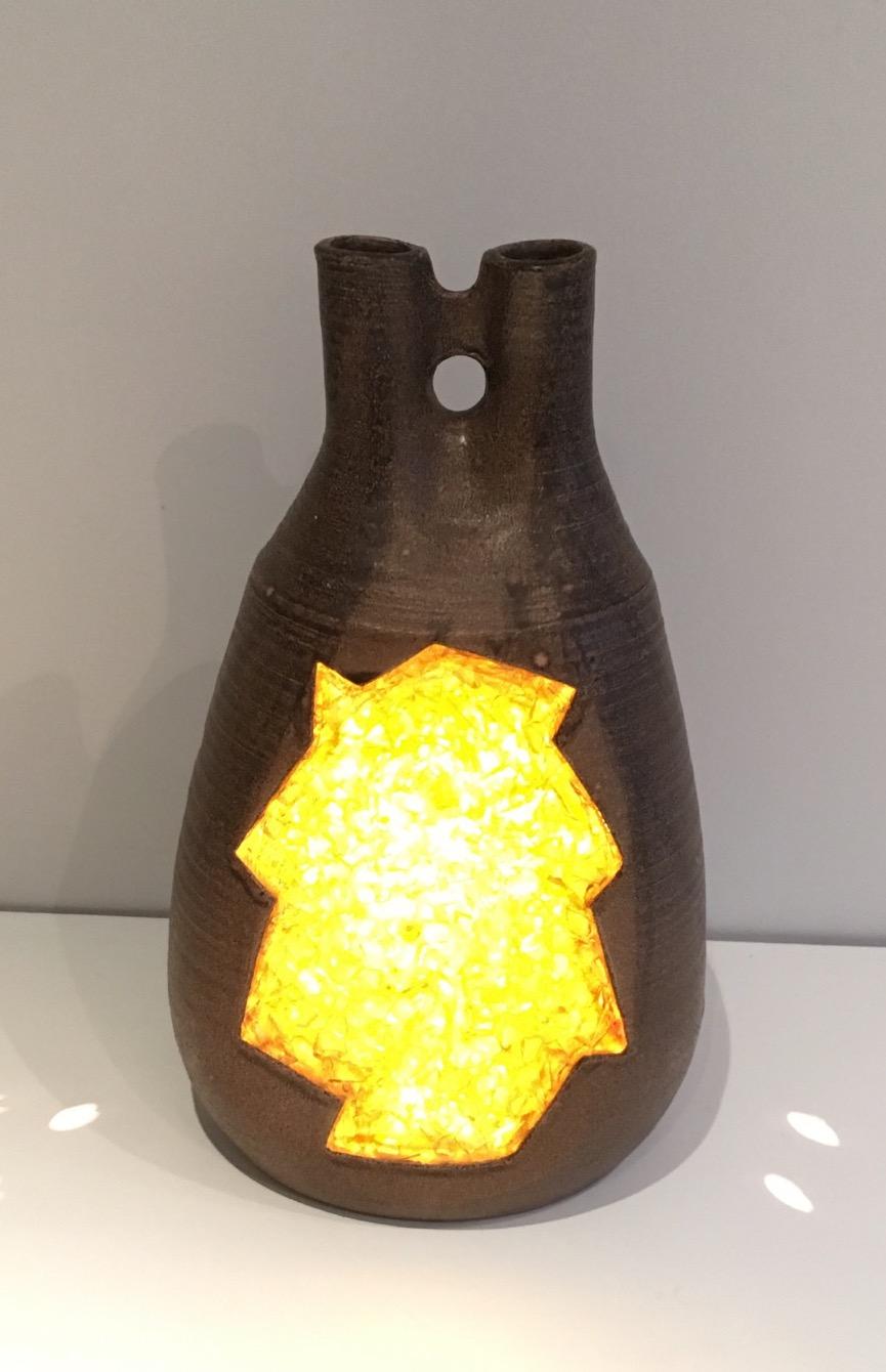 Unusual Ceramic and Yellow Glass Lamp, circa 1970 4