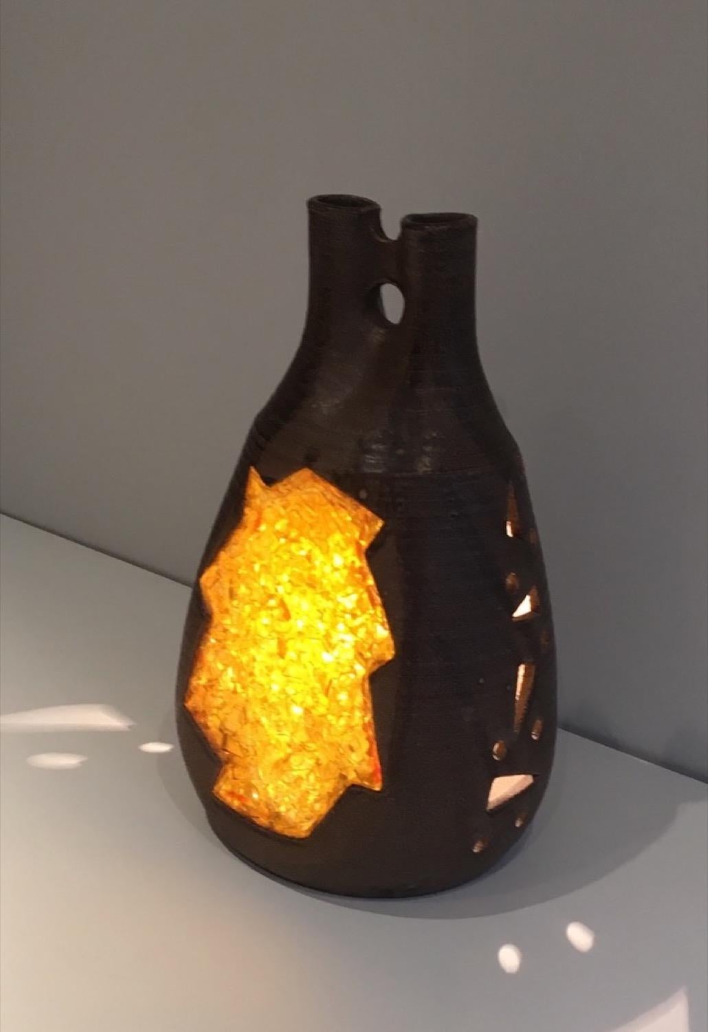 Unusual Ceramic and Yellow Glass Lamp, circa 1970 For Sale 7