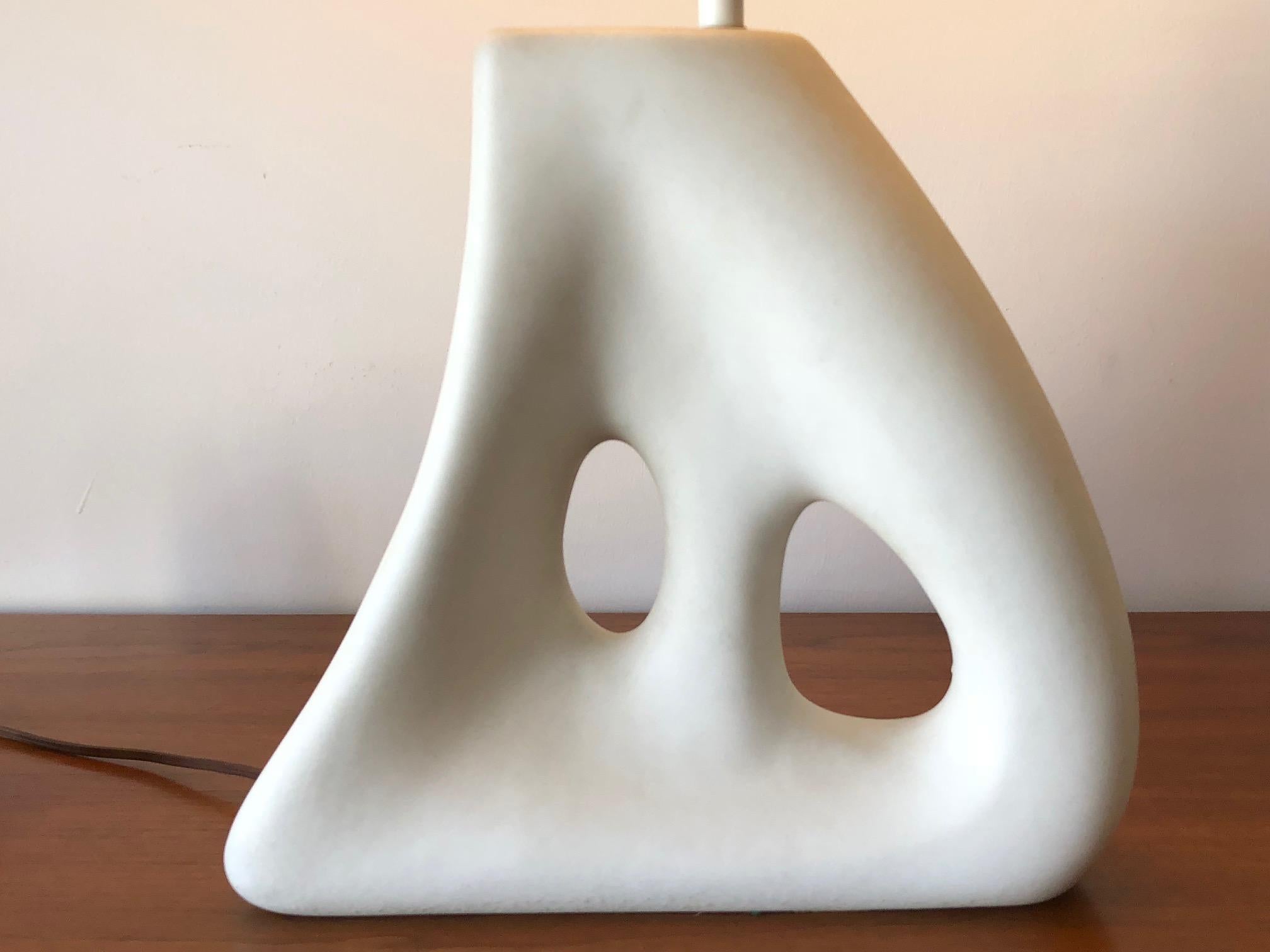 Mid-20th Century Unusual Ceramic Biomorphic Lamp With Original Shade For Sale