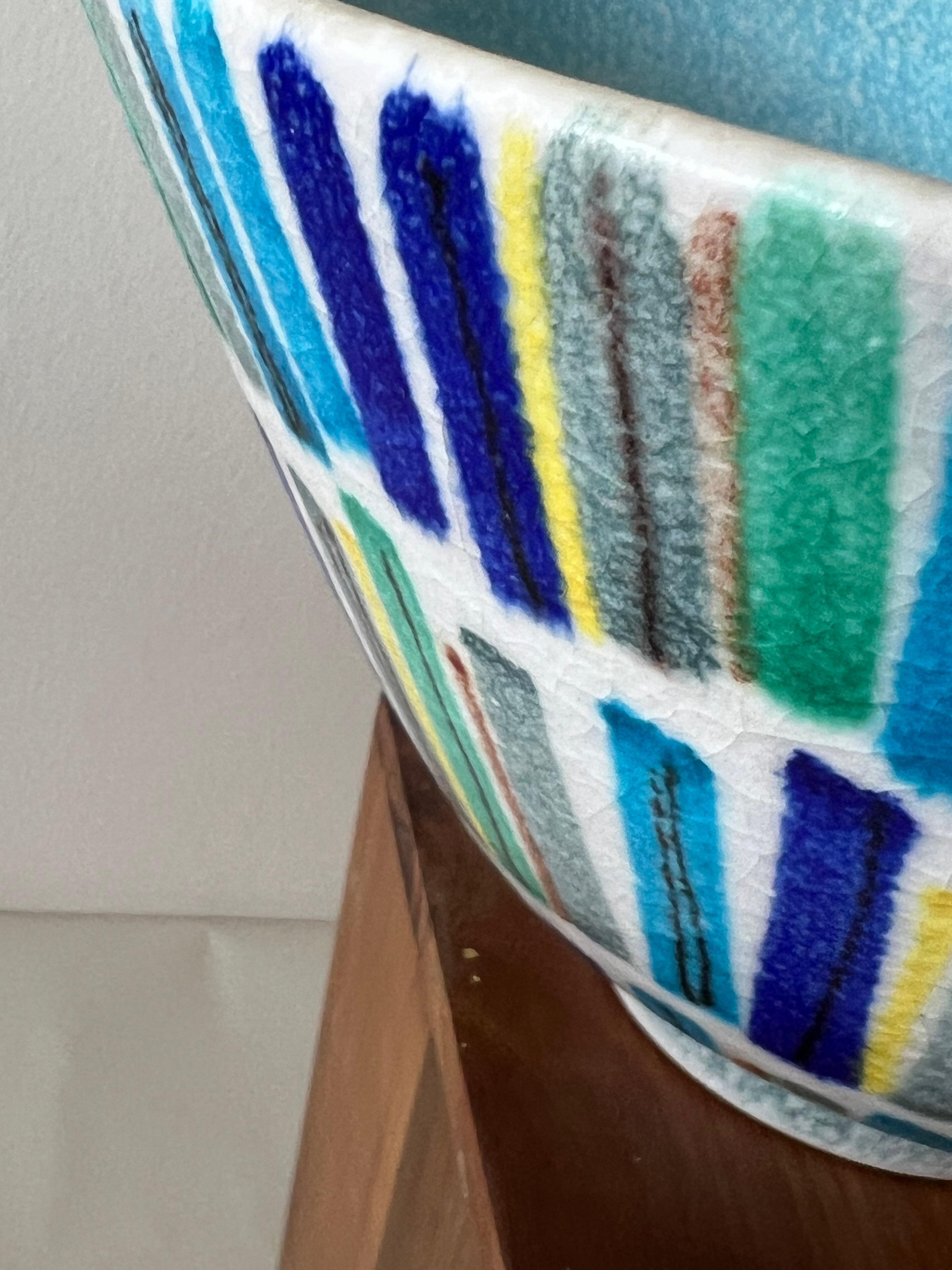 Unusual Ceramic Bowl With Stripes By Alvino Bagni For Raymor Ca' 1960's For Sale 5