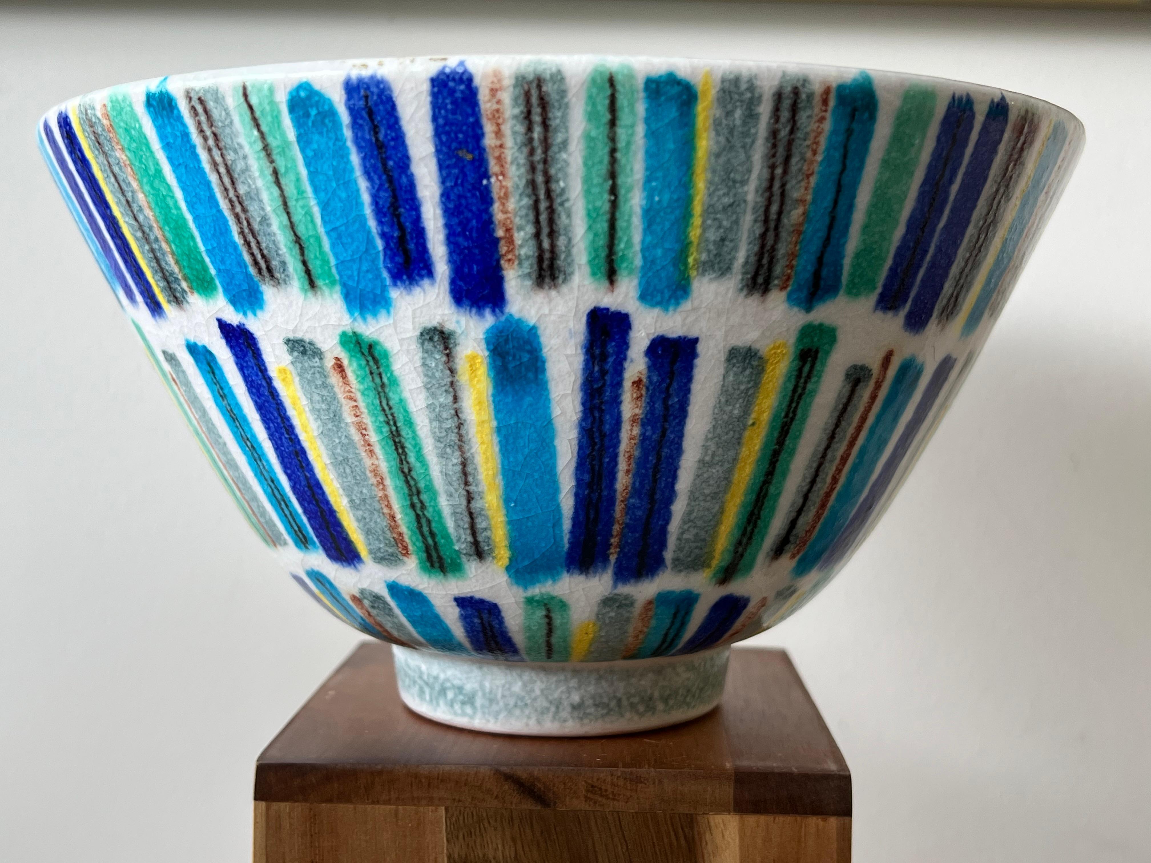 Unusual Ceramic Bowl With Stripes By Alvino Bagni For Raymor Ca' 1960's For Sale 6