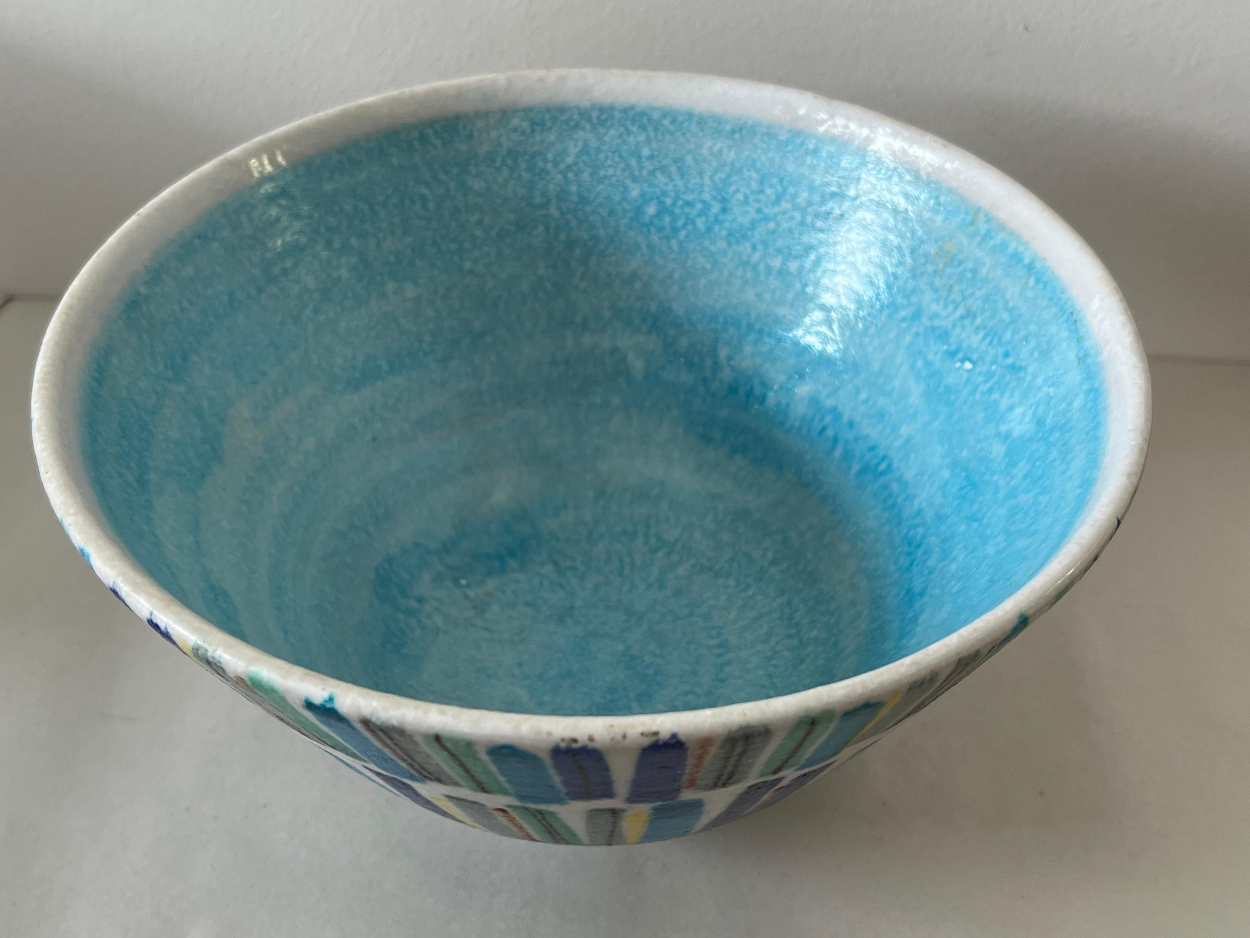 Italian Unusual Ceramic Bowl With Stripes By Alvino Bagni For Raymor Ca' 1960's For Sale