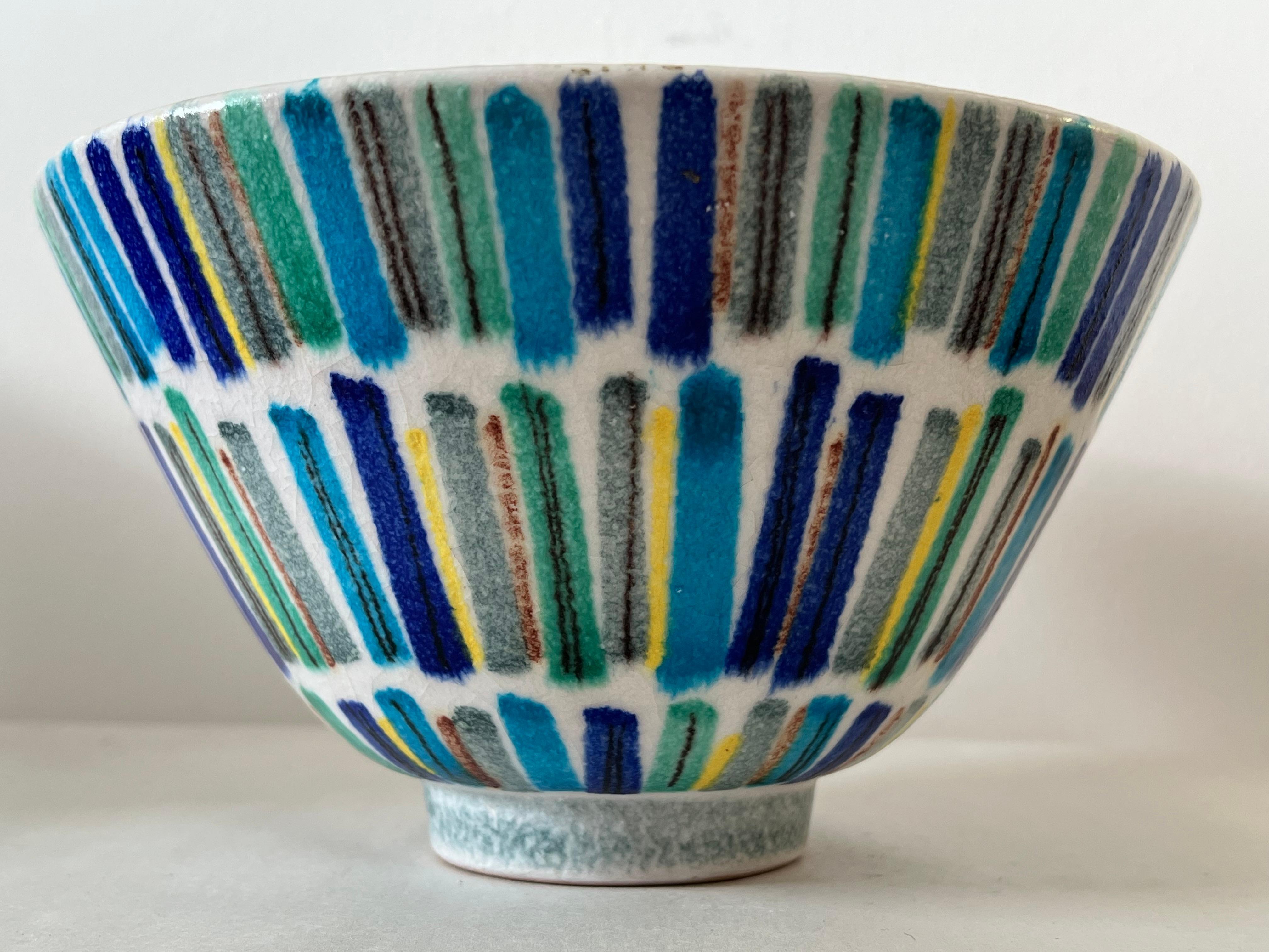 Unusual Ceramic Bowl With Stripes By Alvino Bagni For Raymor Ca' 1960's For Sale 1