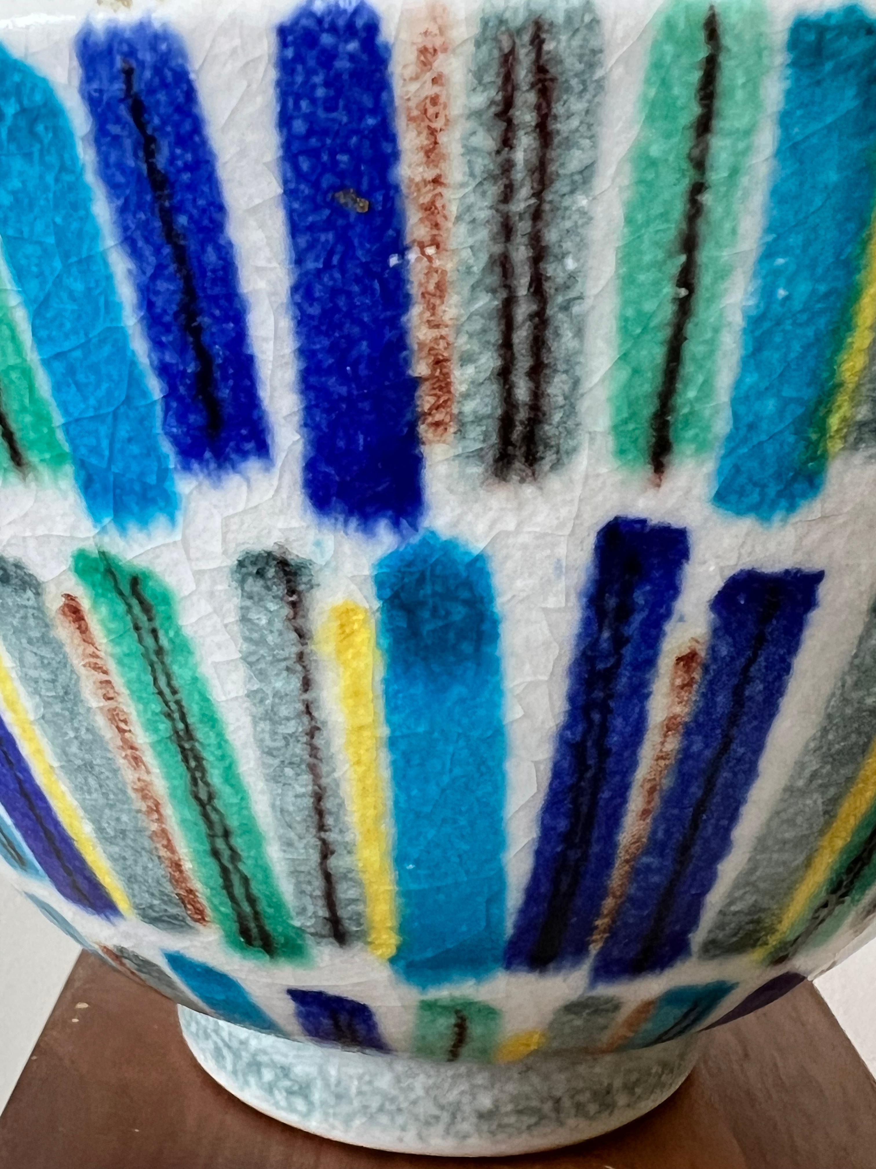 Unusual Ceramic Bowl With Stripes By Alvino Bagni For Raymor Ca' 1960's For Sale 3