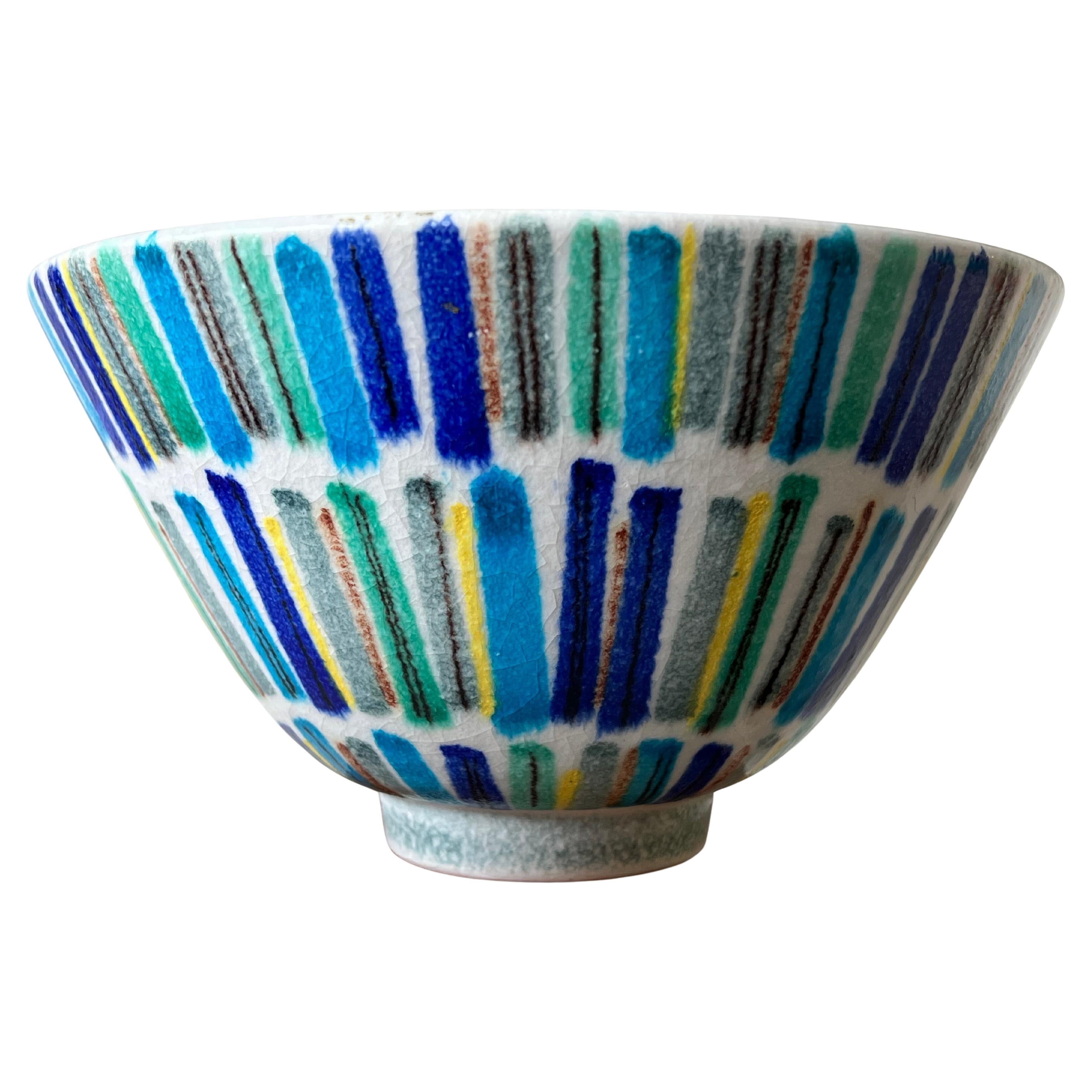 Unusual Ceramic Bowl With Stripes By Alvino Bagni For Raymor Ca' 1960's