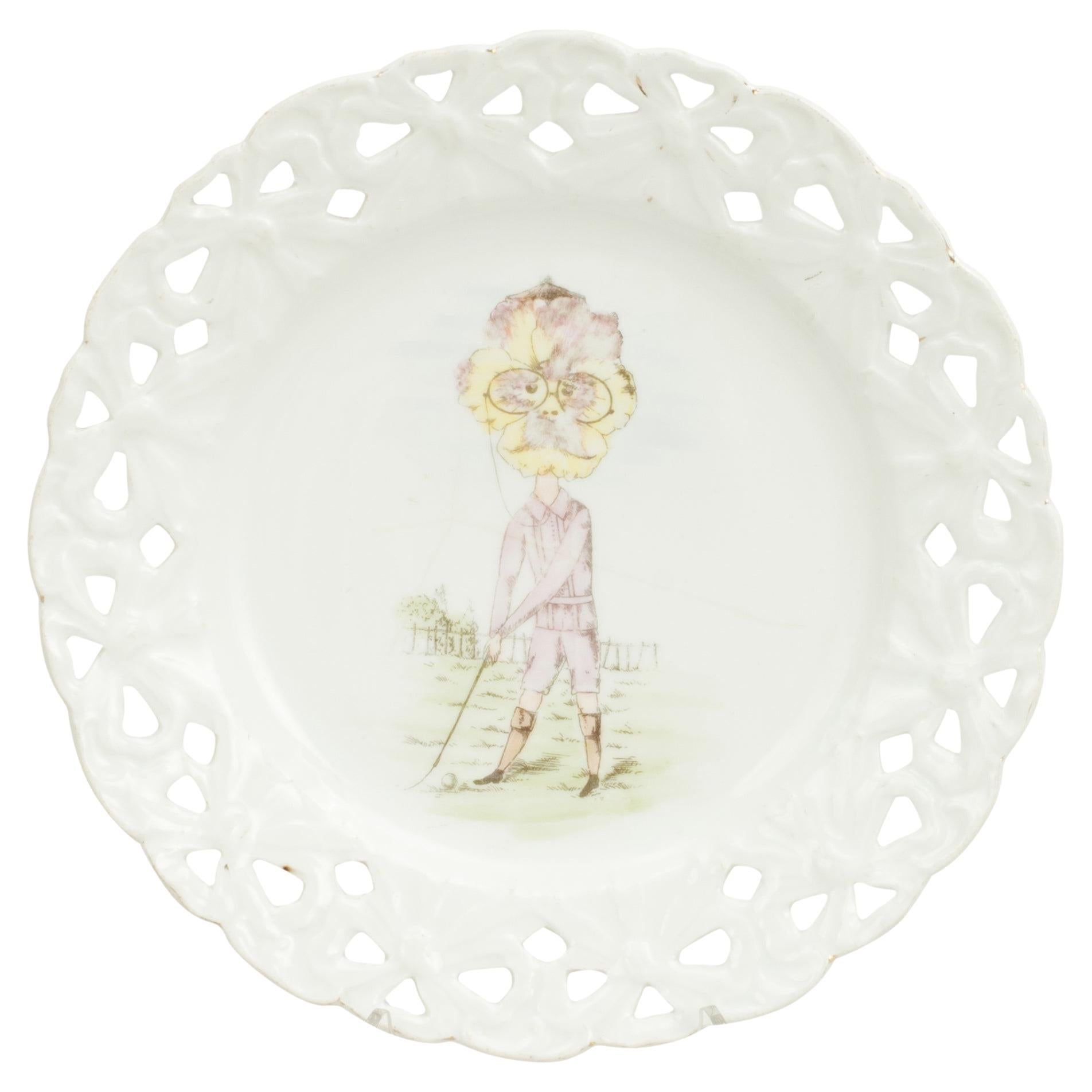 Unusual Ceramic Golf Plate With Flower For Sale