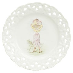 Antique Unusual Ceramic Golf Plate With Flower