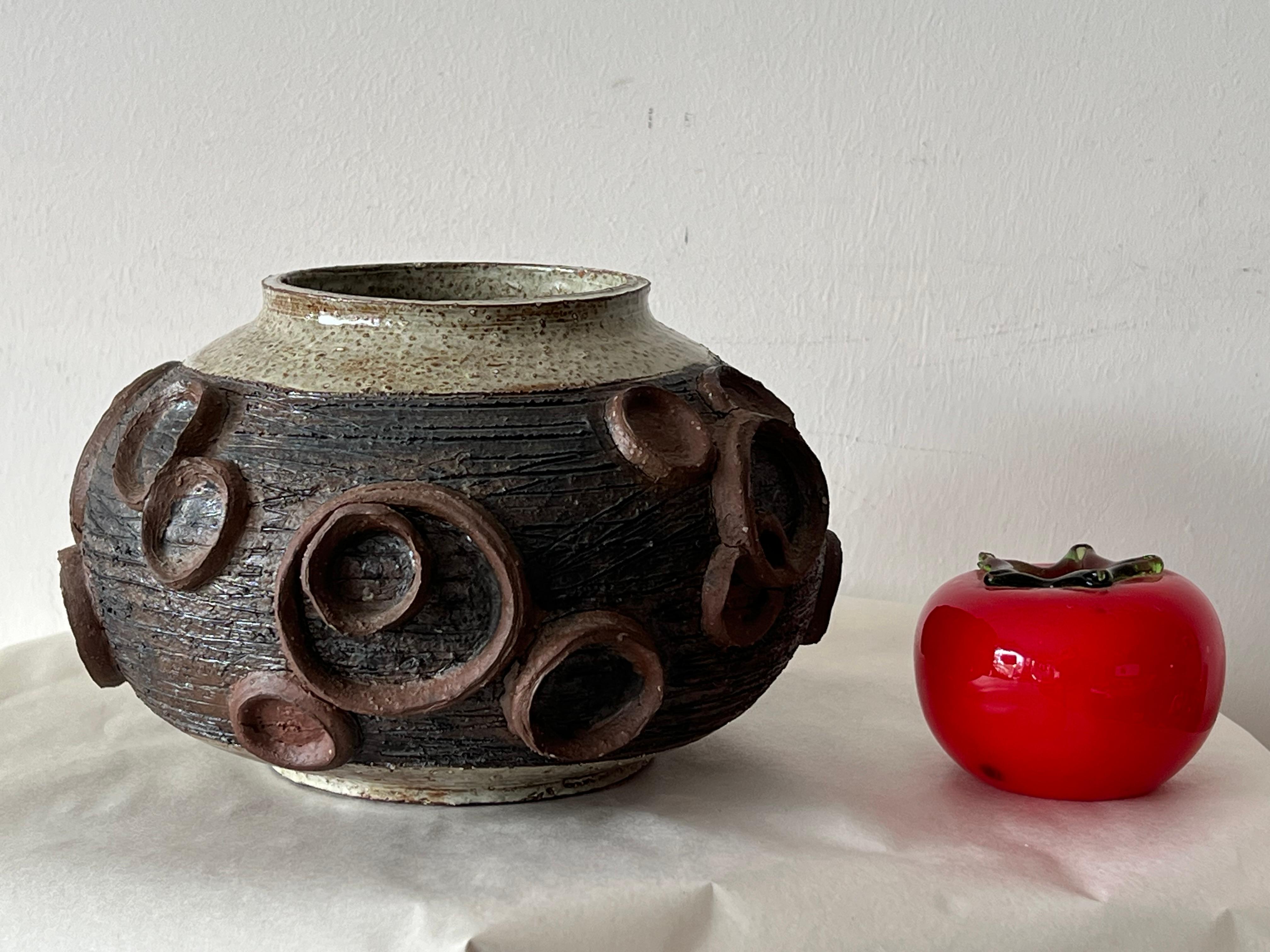 Unusual Ceramic Studio Vase By Elinor Jensen ca' 1960's Raku Heavy- For Sale 2