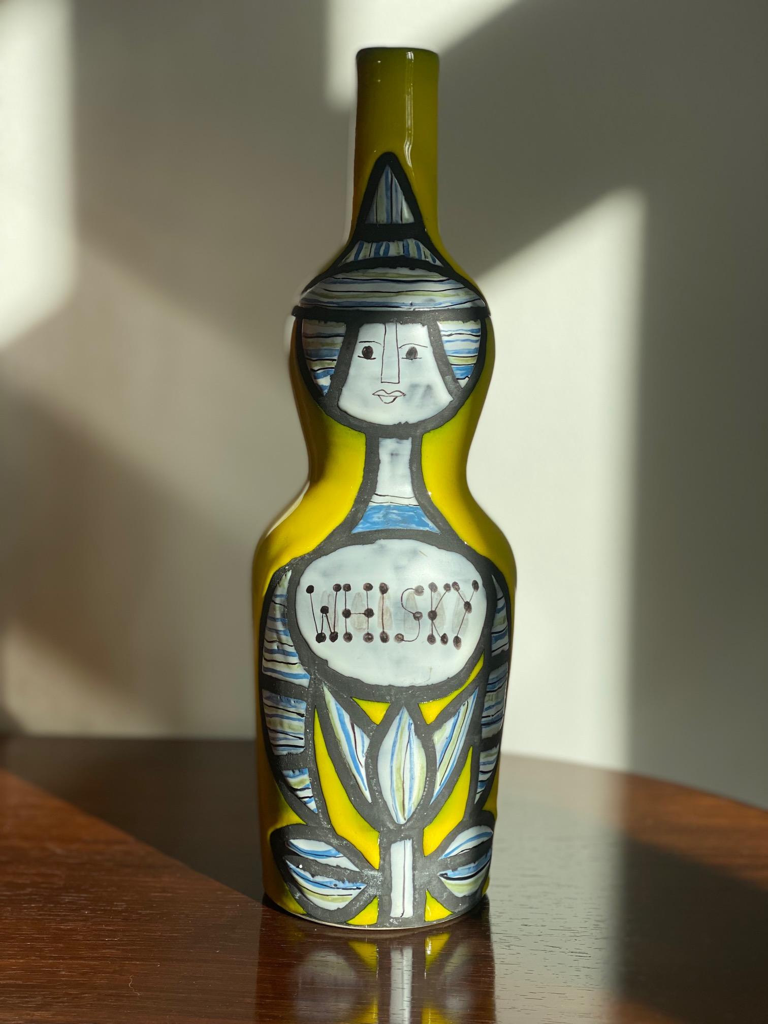 Ungewöhnliche Keramikvase „Whisky“-Flasche Signiert Roger Capron, Vallauris 1950er Jahre (Mitte des 20. Jahrhunderts) im Angebot