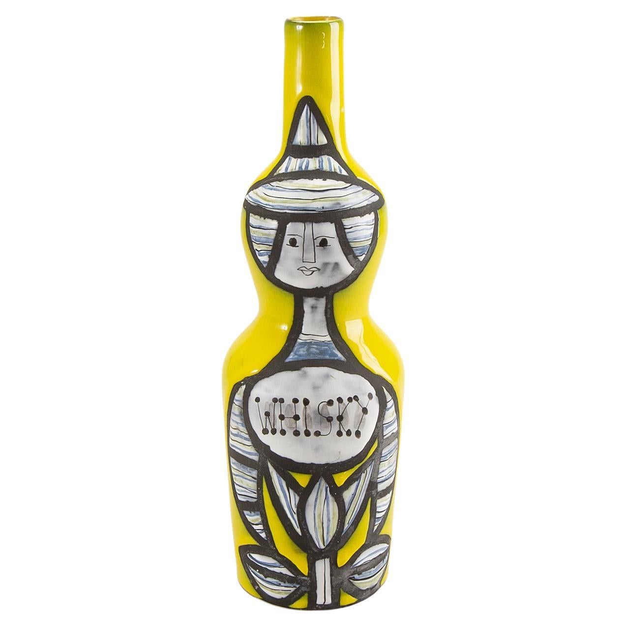 Unusual Ceramic "Whisky" Bottle Signed Roger Capron, Vallauris 1950s