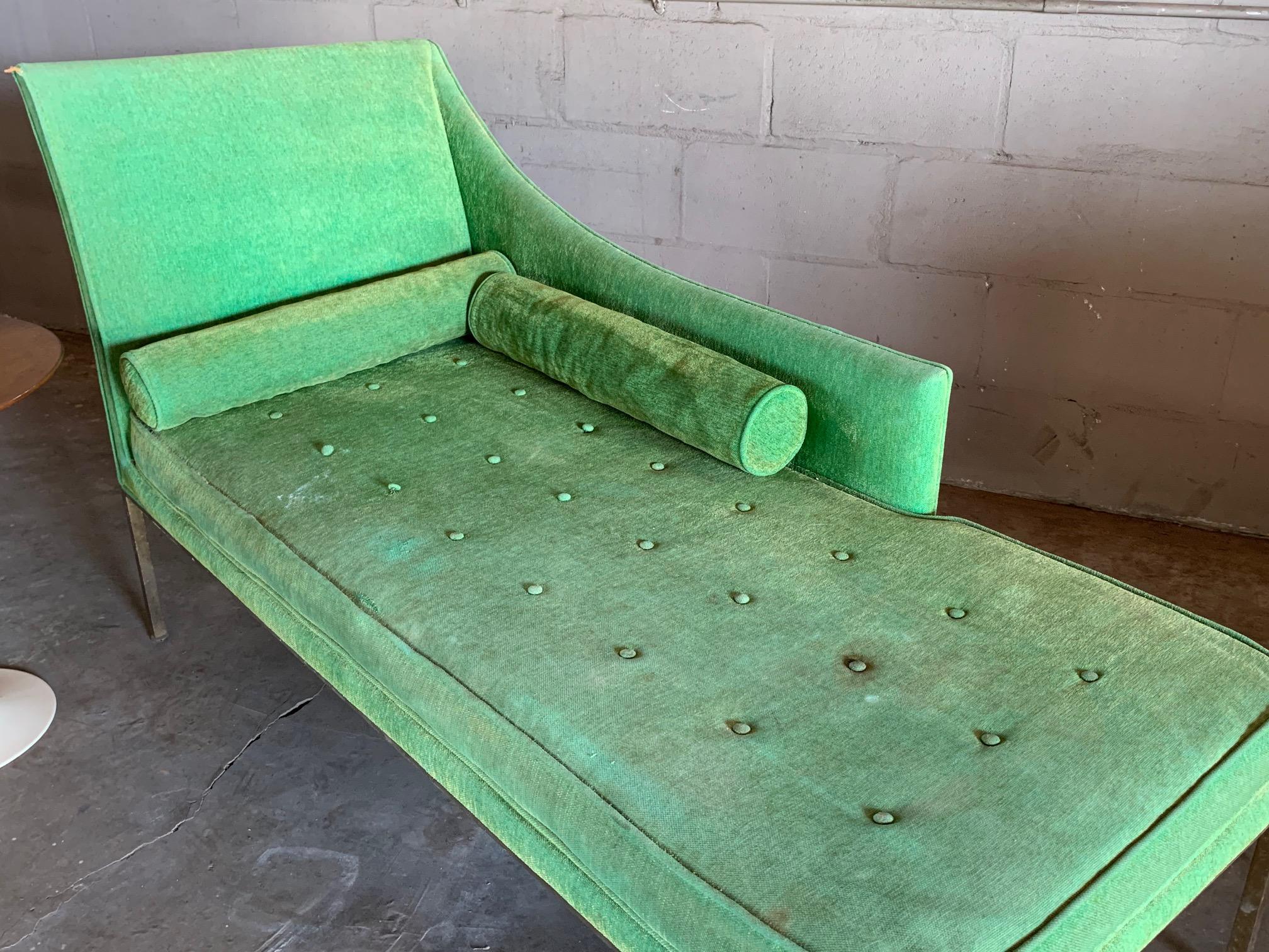 An Elegant Harvey Probber Chaise with Brass Frame  In Good Condition In St.Petersburg, FL