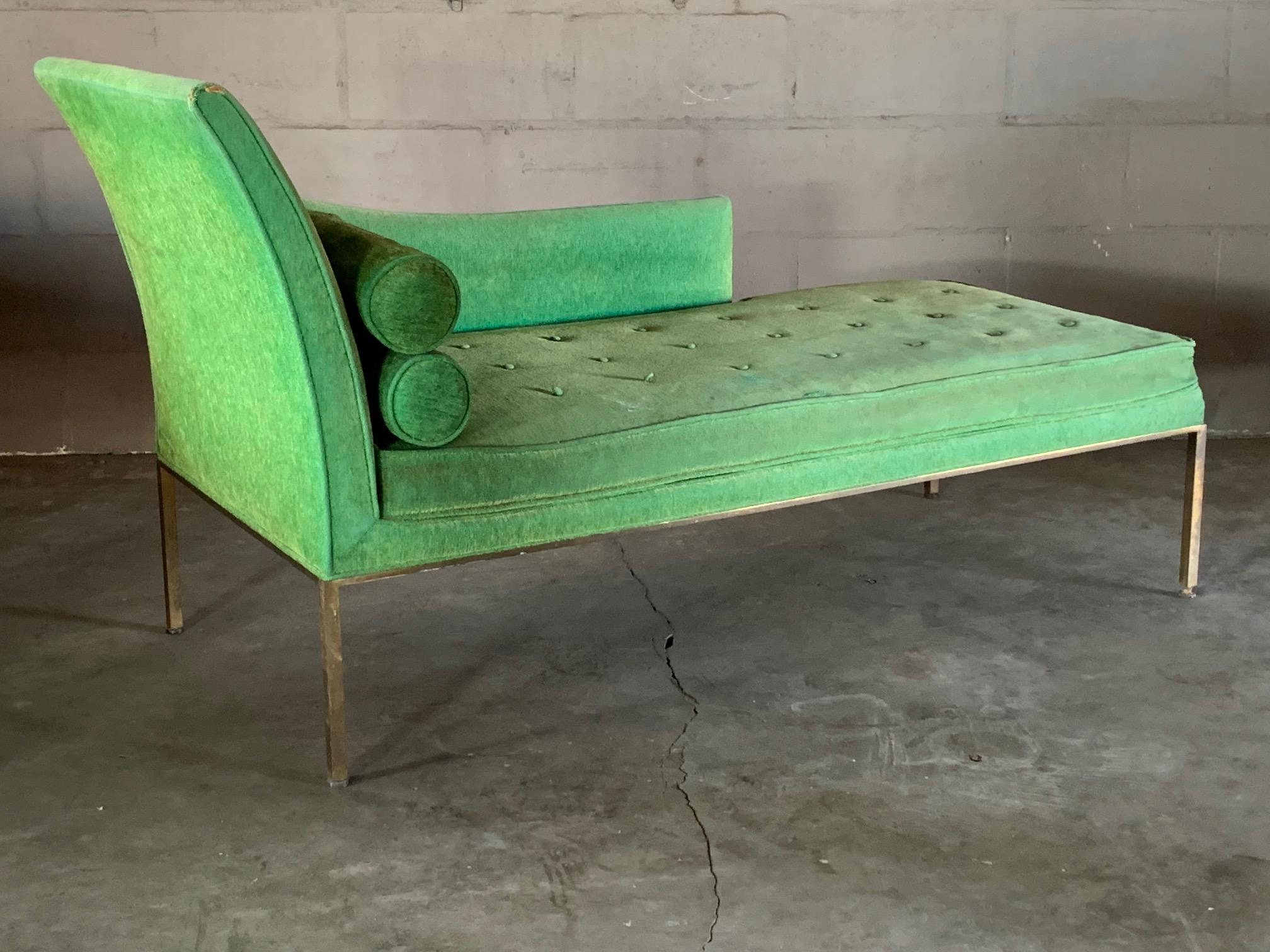 An Elegant Harvey Probber Chaise with Brass Frame  2