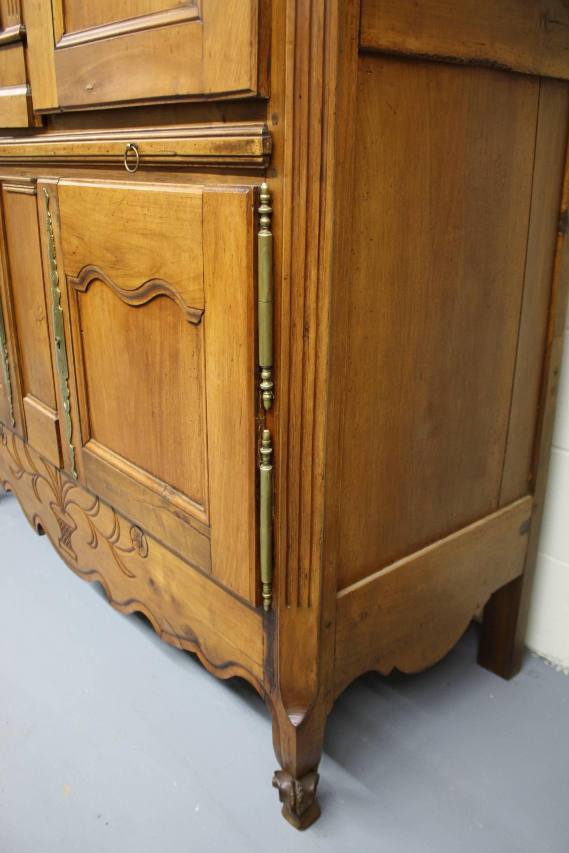 French Country Cherry Cupboard or Armoire with Four Doors and Shelf 4