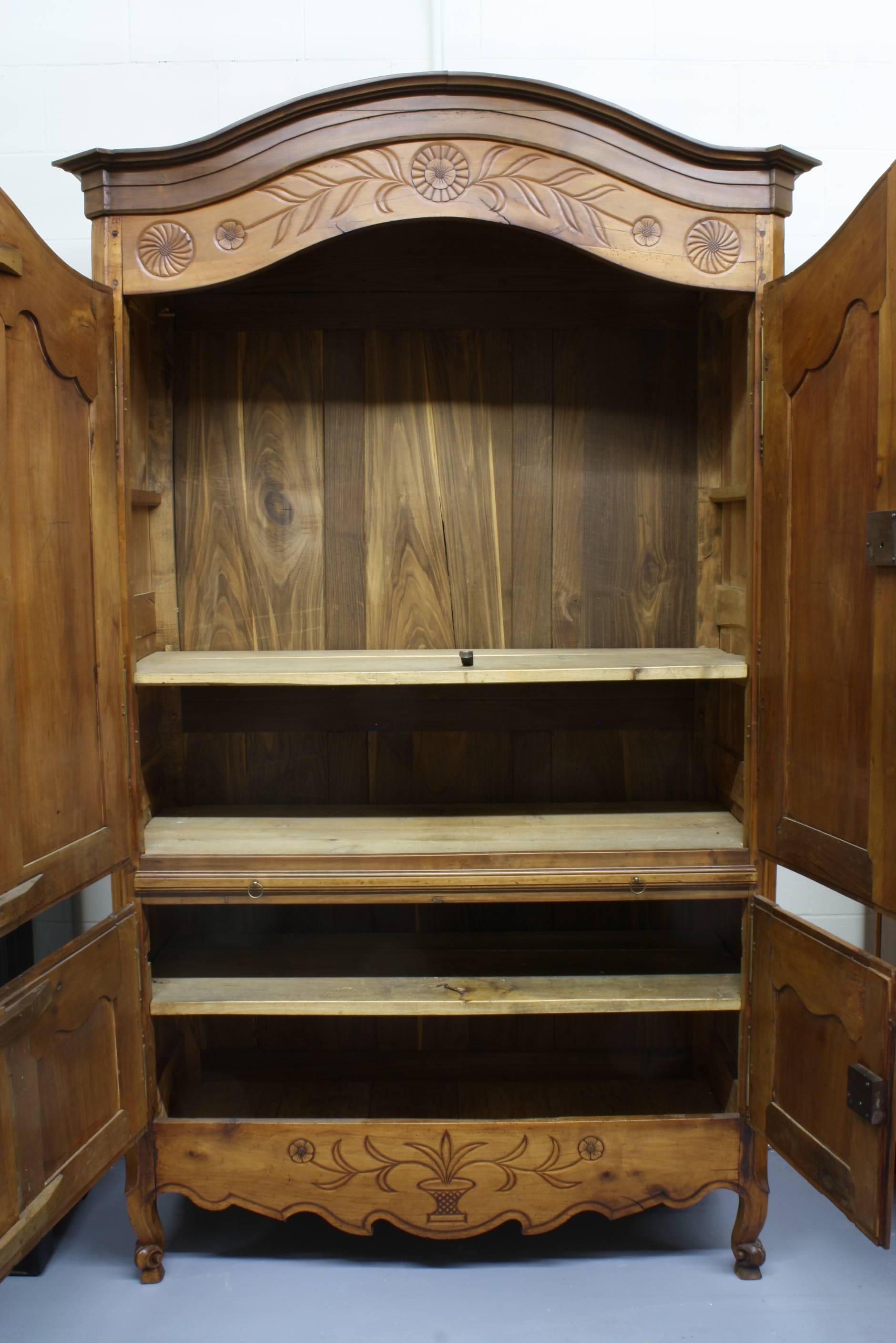 French Country Cherry Cupboard or Armoire with Four Doors and Shelf 6