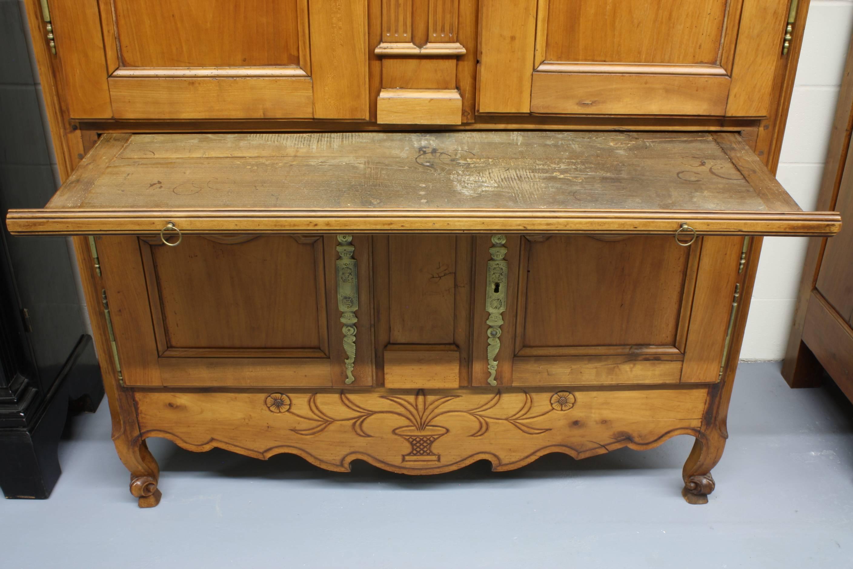 19th Century French Country Cherry Cupboard or Armoire with Four Doors and Shelf