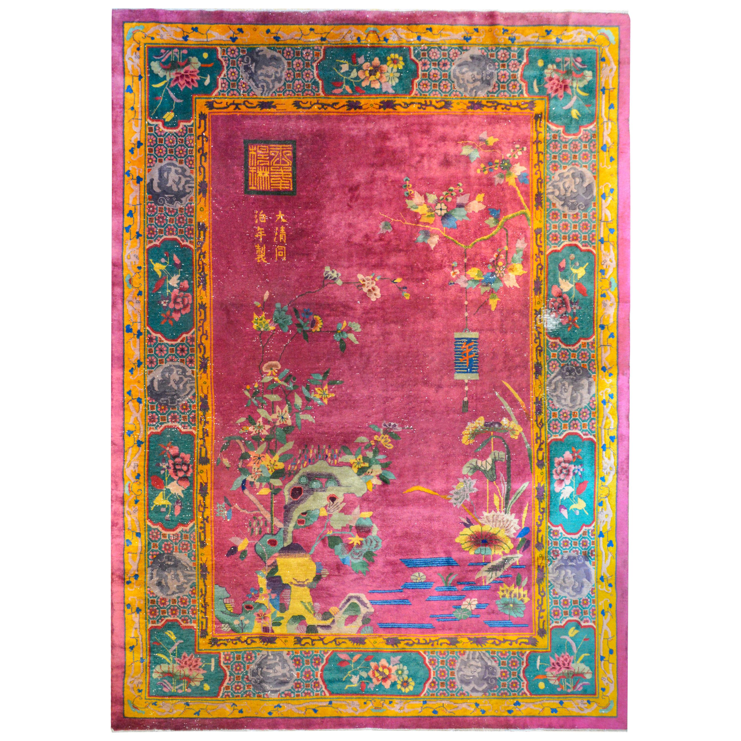 Unusual Chinese Art Deco Rug For Sale