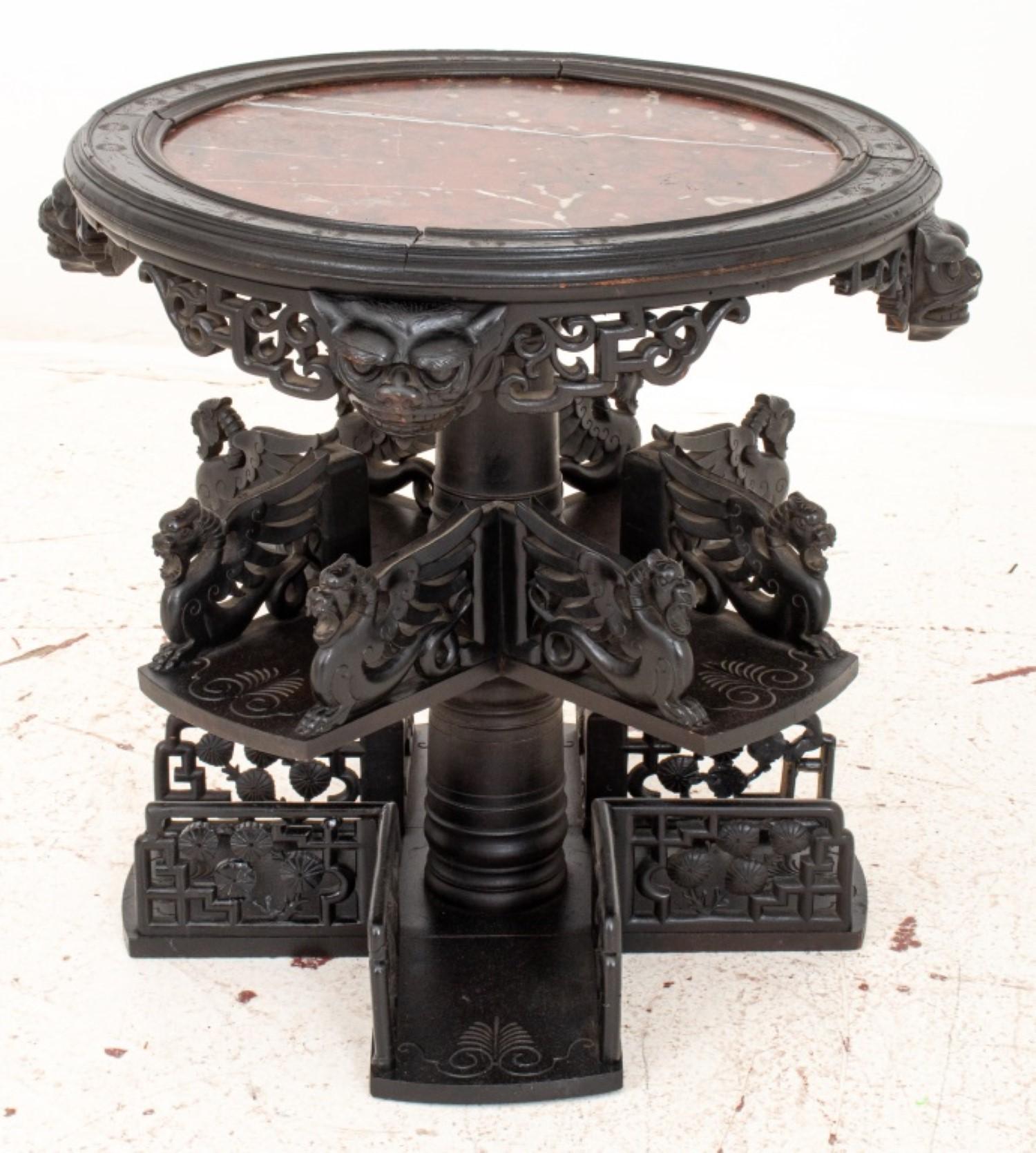 Unusual Chinese Carved Marble Topped Curio Table For Sale 1