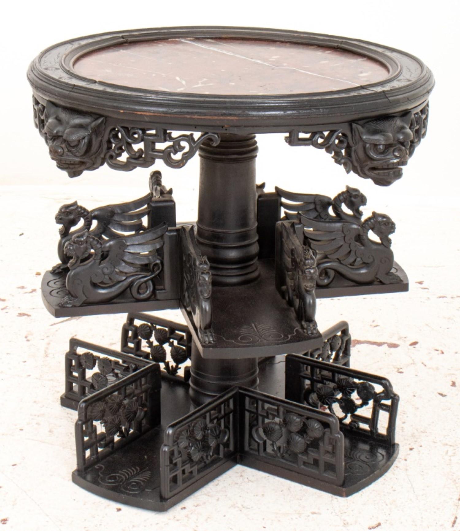 Unusual Chinese Carved Marble Topped Curio Table For Sale 2