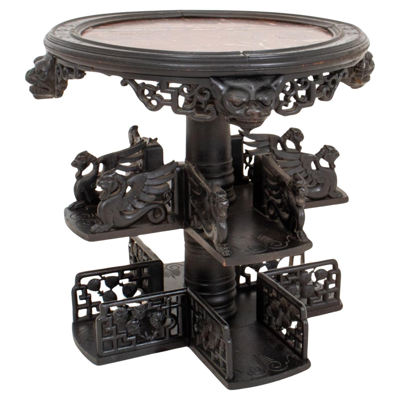 Unusual Chinese Carved Marble Topped Curio Table For Sale